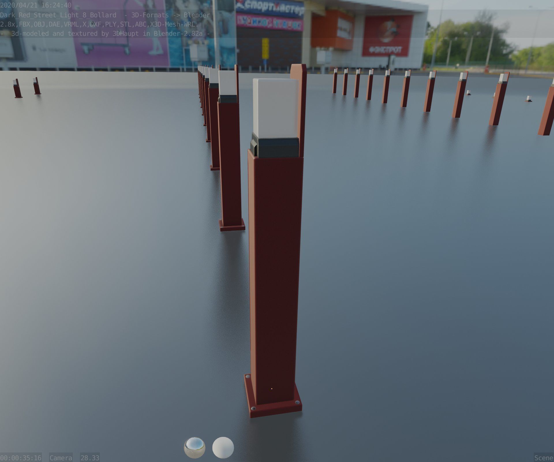 Street Light 8 Bollard 900 mm Dark Red Version 2 Low-poly 3D model_56