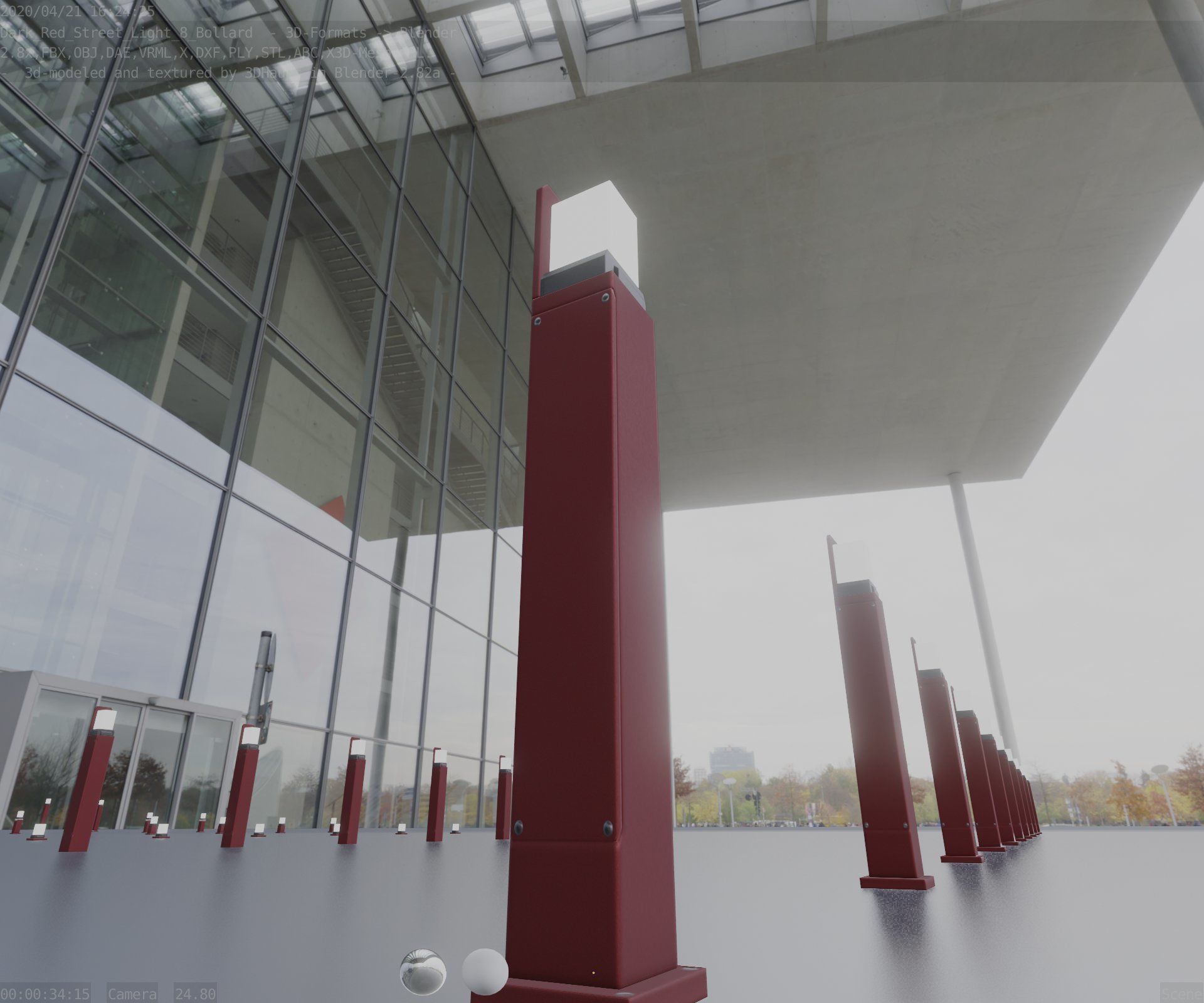 Street Light 8 Bollard 900 mm Dark Red Version 2 Low-poly 3D model_9