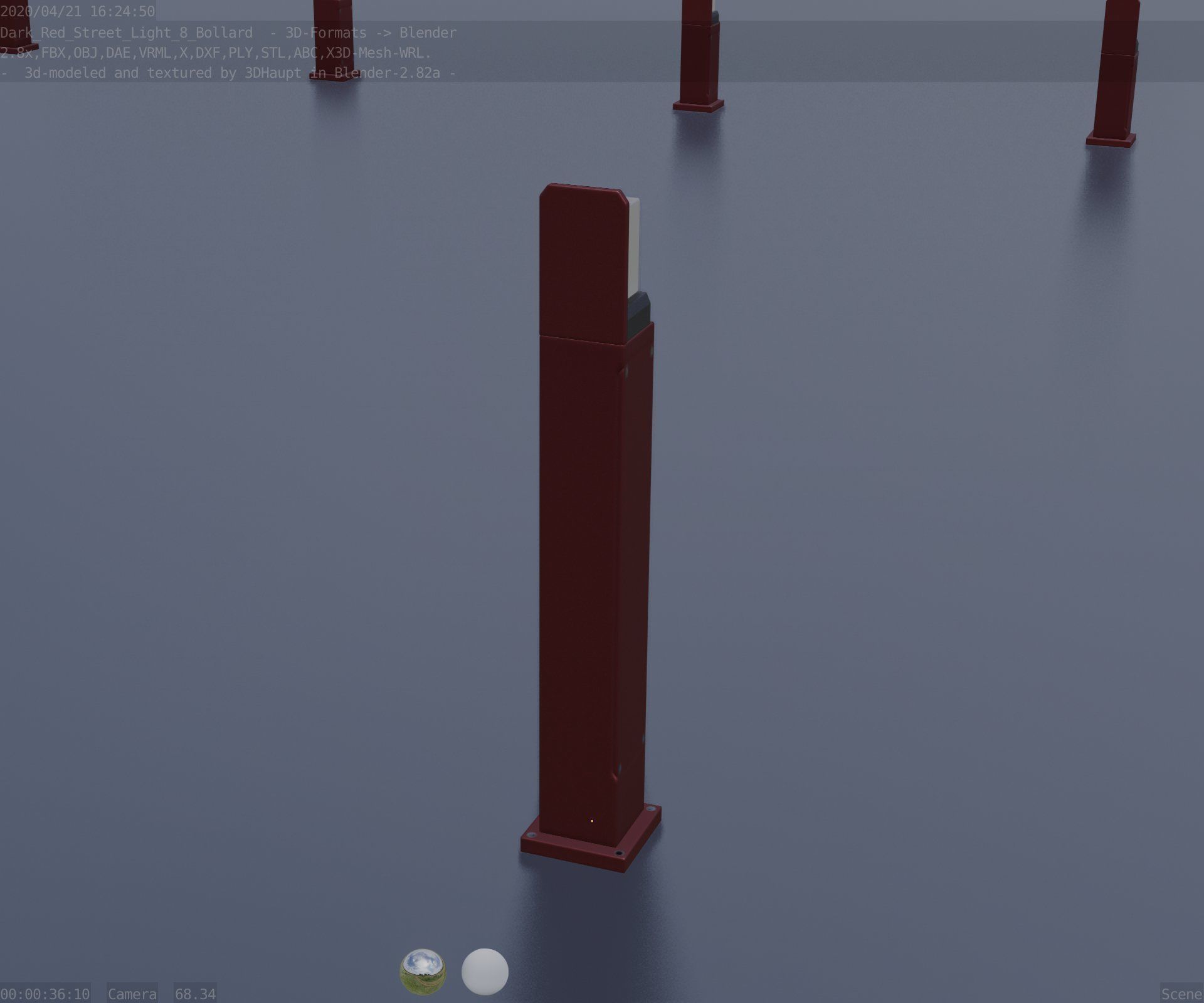 Street Light 8 Bollard 900 mm Dark Red Version 2 Low-poly 3D model_74