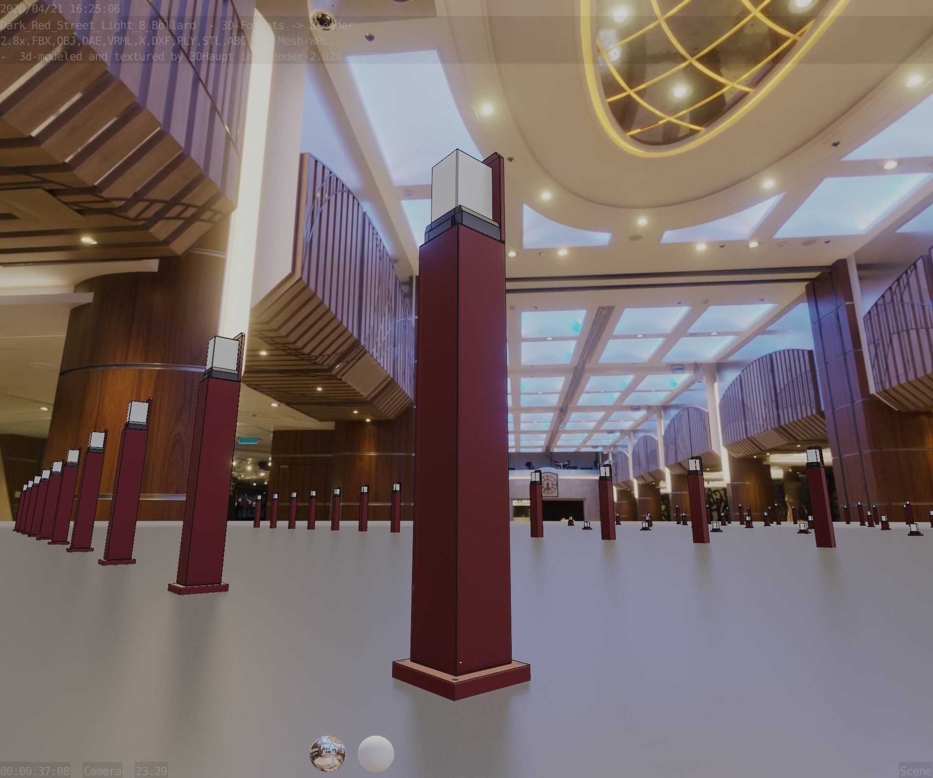 Street Light 8 Bollard 900 mm Dark Red Version 2 Low-poly 3D model_96