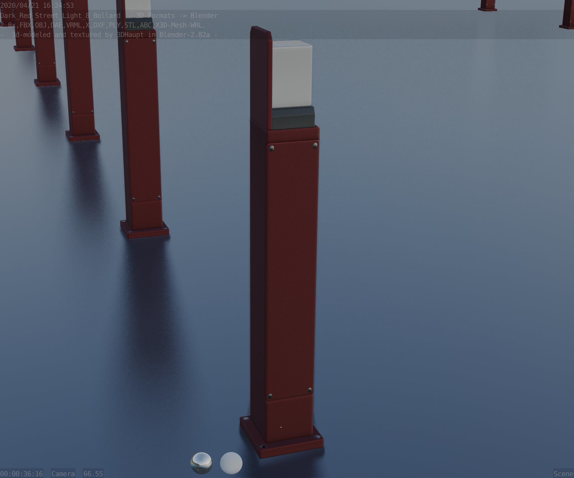 Street Light 8 Bollard 900 mm Dark Red Version 2 Low-poly 3D model_80