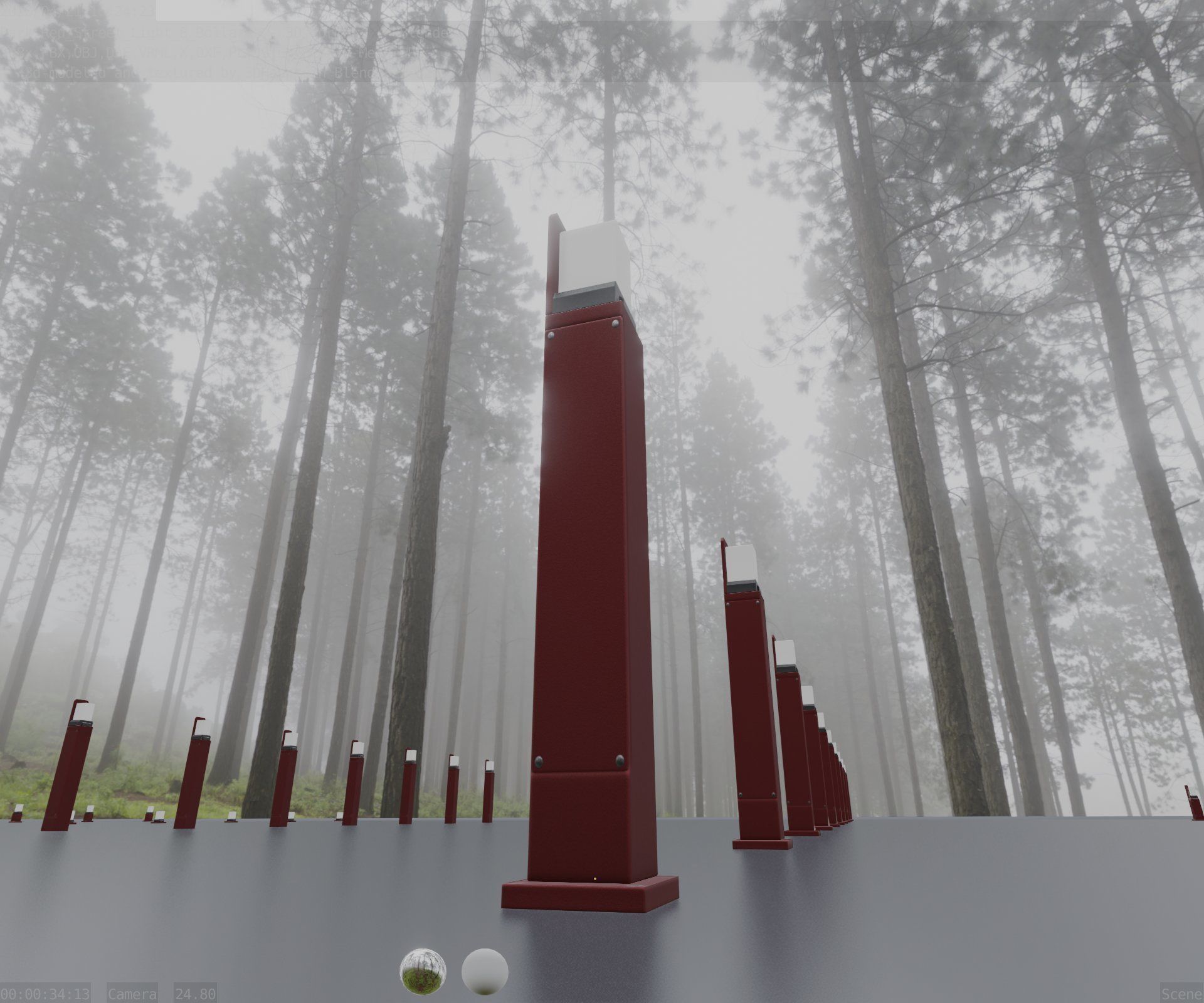 Street Light 8 Bollard 900 mm Dark Red Version 2 Low-poly 3D model_7