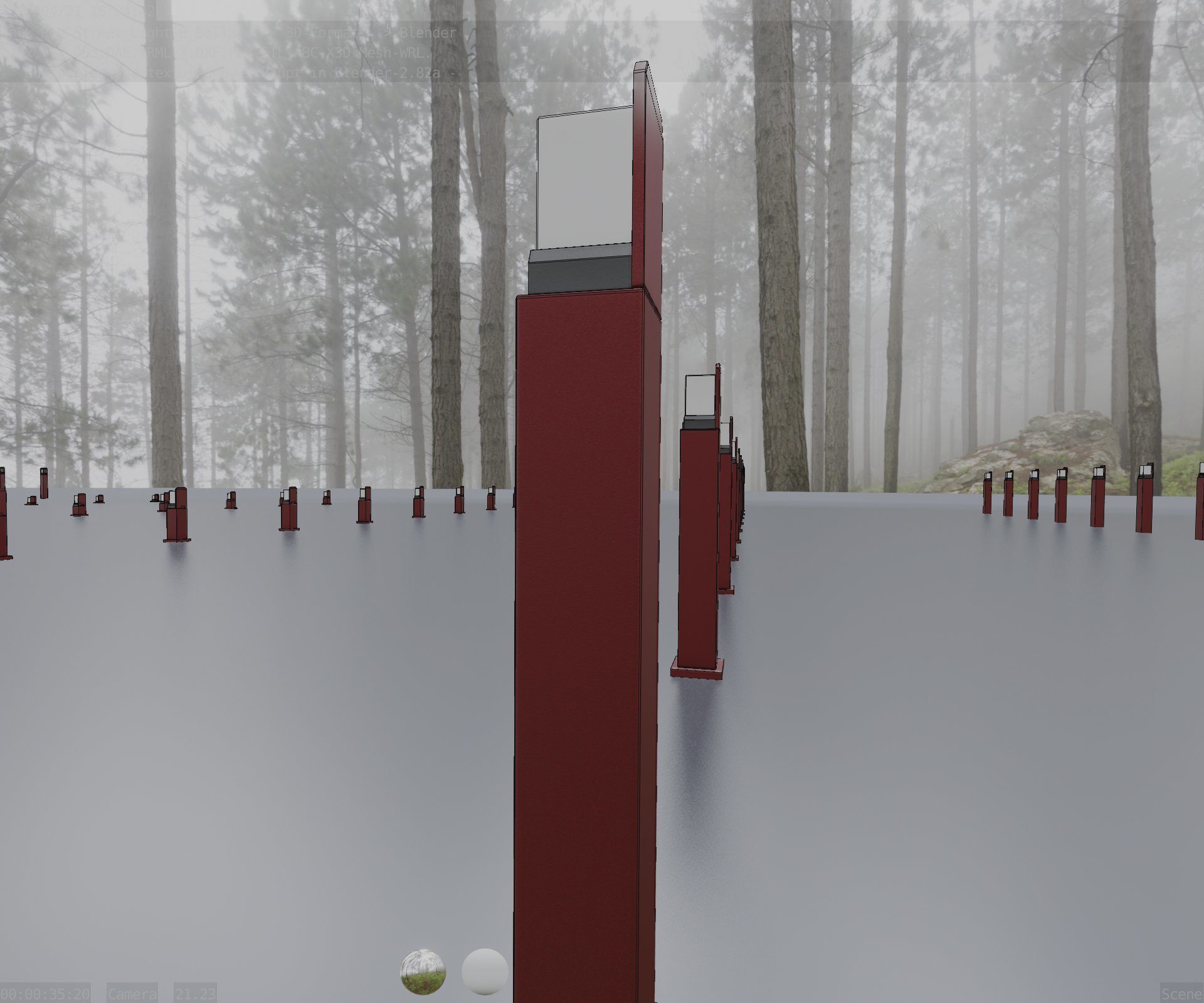 Street Light 8 Bollard 900 mm Dark Red Version 2 Low-poly 3D model_60