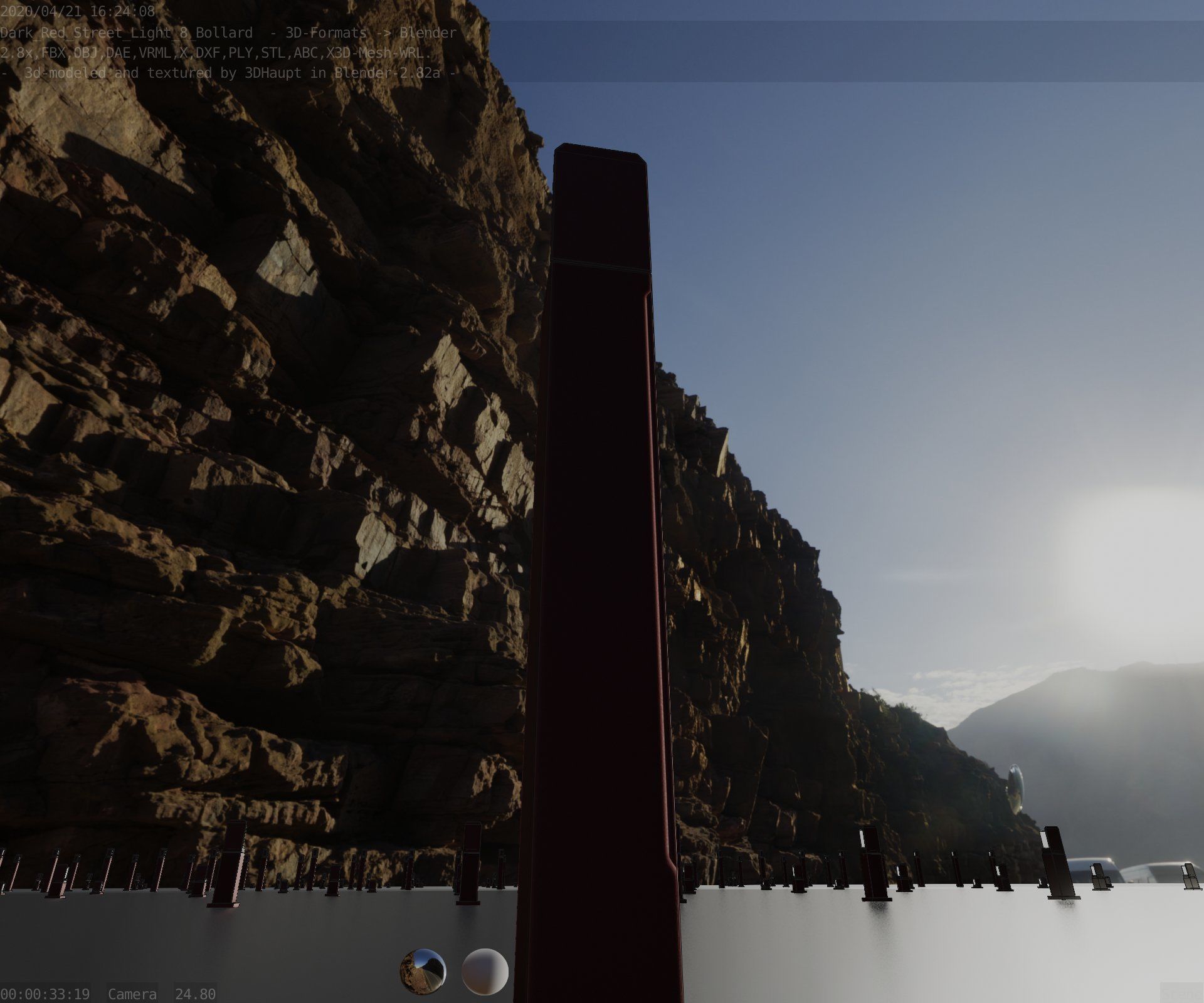 Street Light 8 Bollard 900 mm Dark Red Version 2 Low-poly 3D model_25