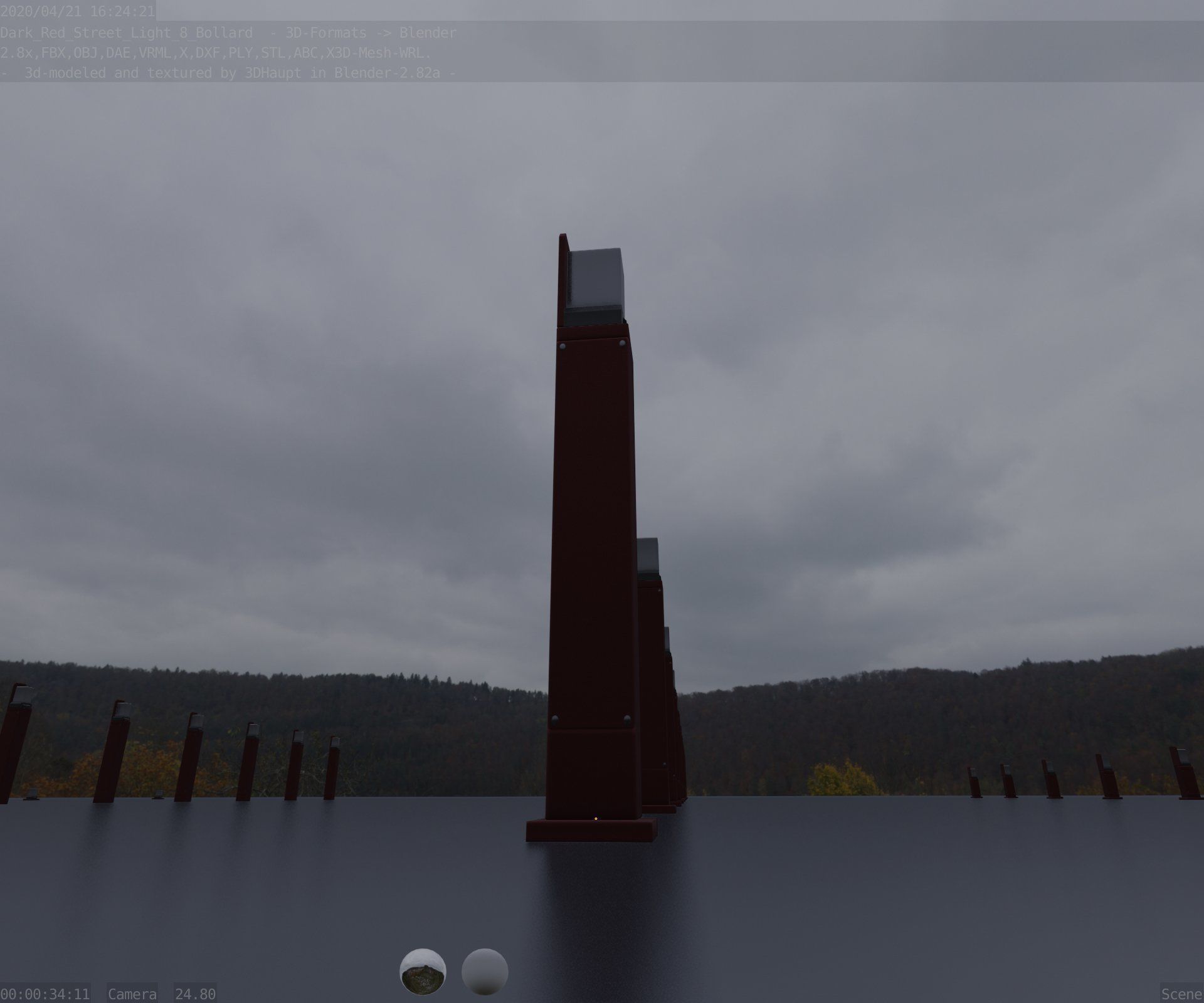 Street Light 8 Bollard 900 mm Dark Red Version 2 Low-poly 3D model_5