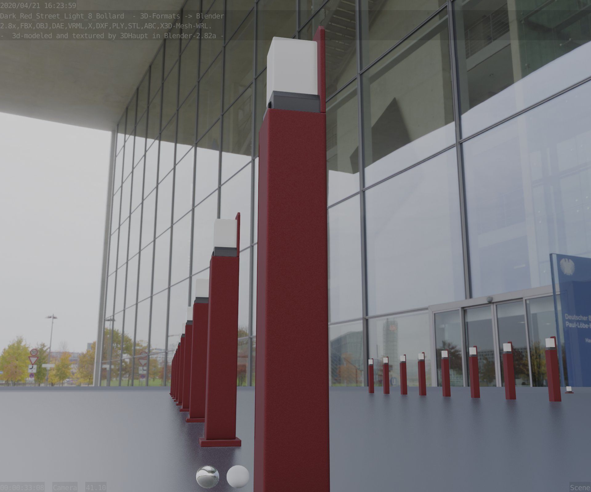 Street Light 8 Bollard 900 mm Dark Red Version 2 Low-poly 3D model_14