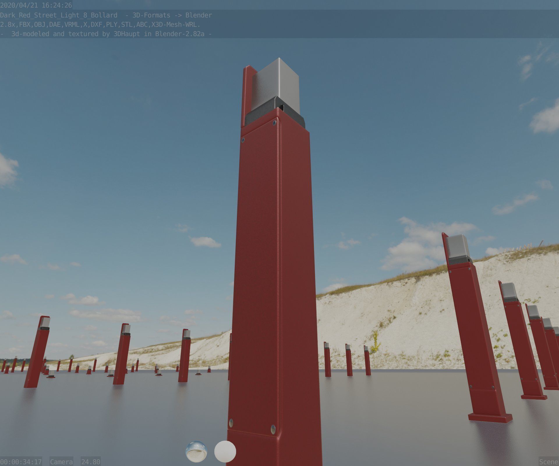 Street Light 8 Bollard 900 mm Dark Red Version 2 Low-poly 3D model_11