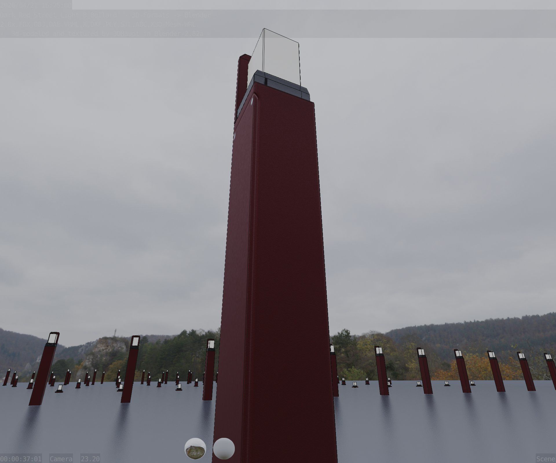 Street Light 8 Bollard 900 mm Dark Red Version 2 Low-poly 3D model_89