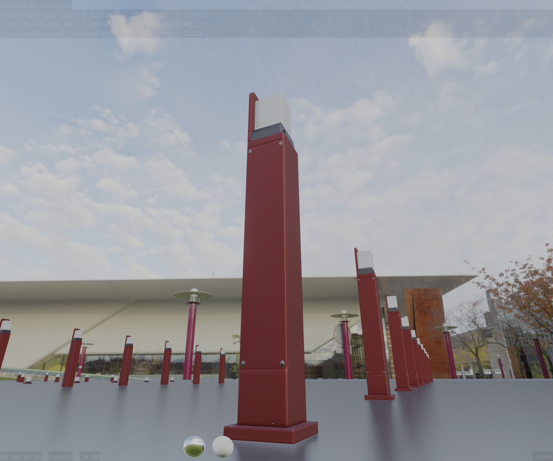 Street Light 8 Bollard 900 mm Dark Red Version 2 Low-poly 3D model_8