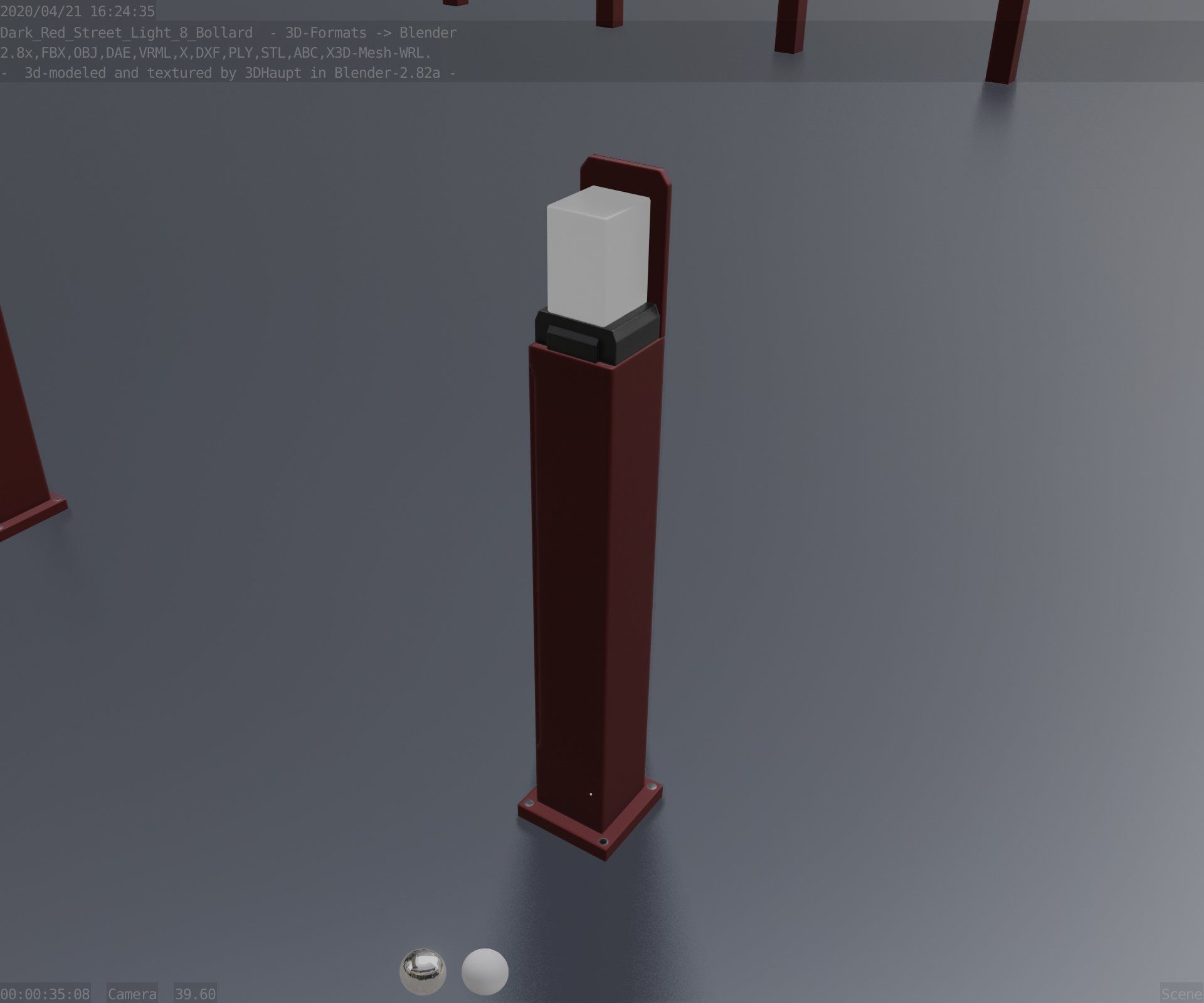 Street Light 8 Bollard 900 mm Dark Red Version 2 Low-poly 3D model_48