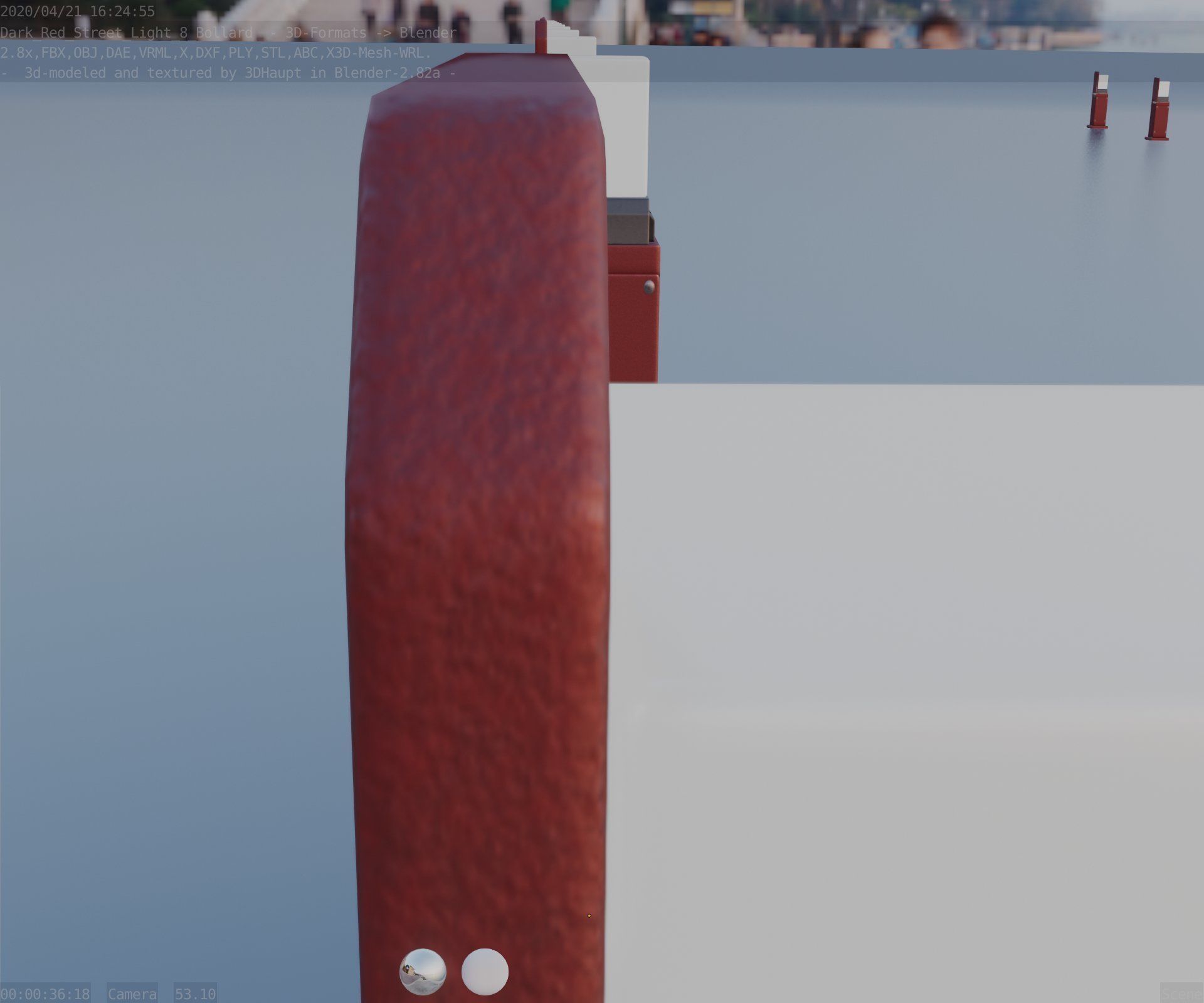Street Light 8 Bollard 900 mm Dark Red Version 2 Low-poly 3D model_82