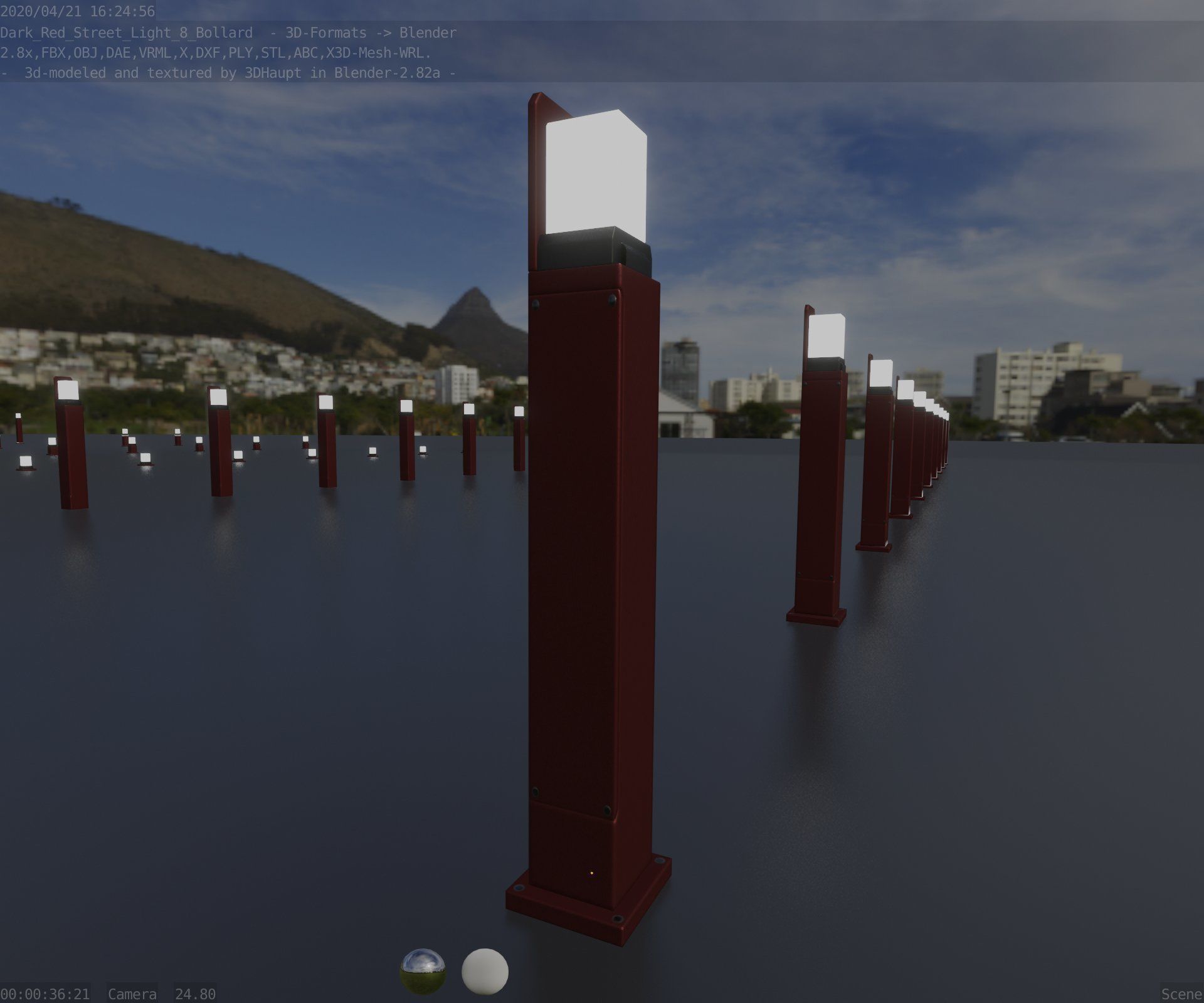 Street Light 8 Bollard 900 mm Dark Red Version 2 Low-poly 3D model_85