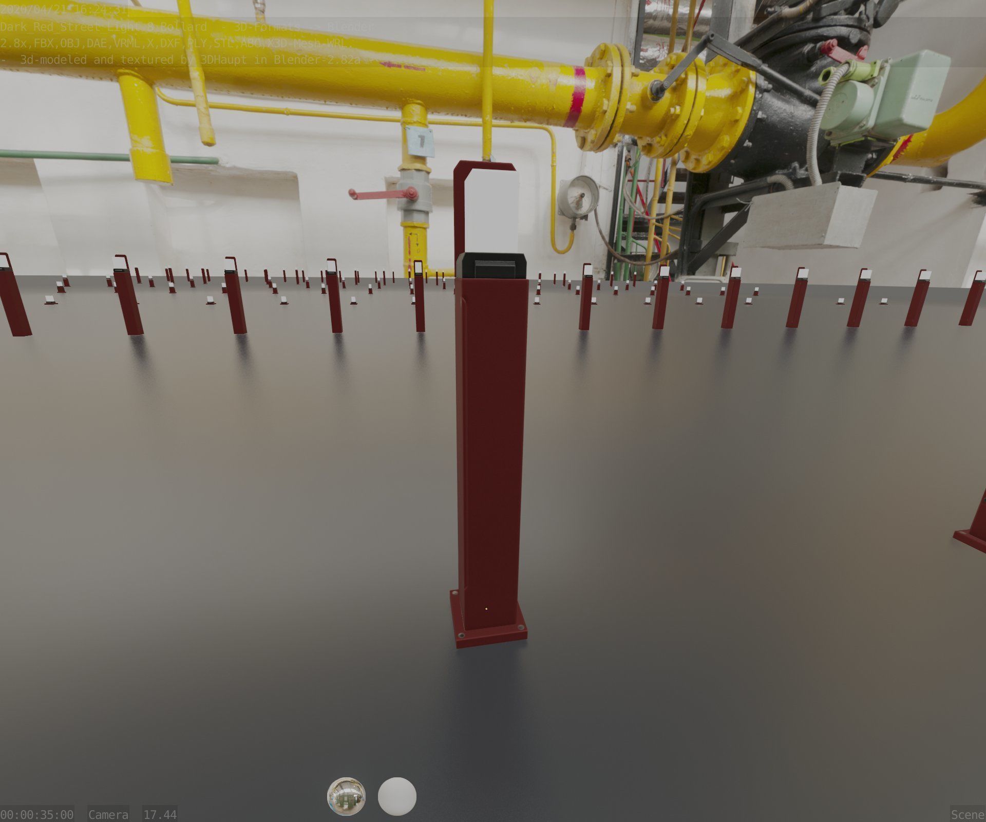 Street Light 8 Bollard 900 mm Dark Red Version 2 Low-poly 3D model_40