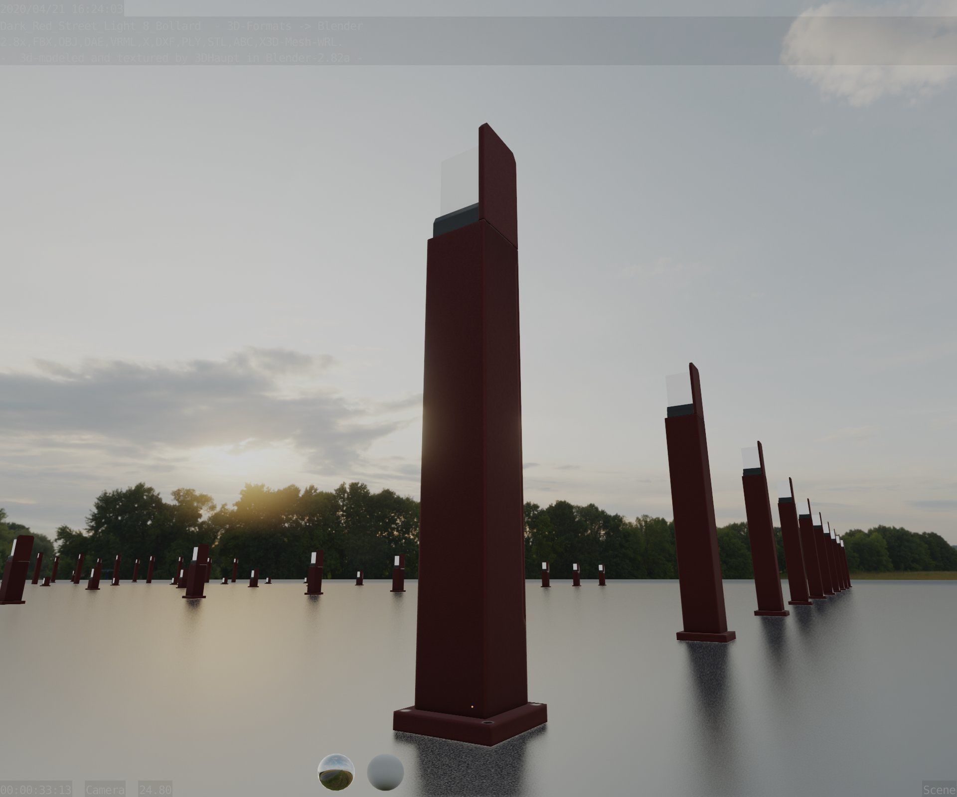 Street Light 8 Bollard 900 mm Dark Red Version 2 Low-poly 3D model_19