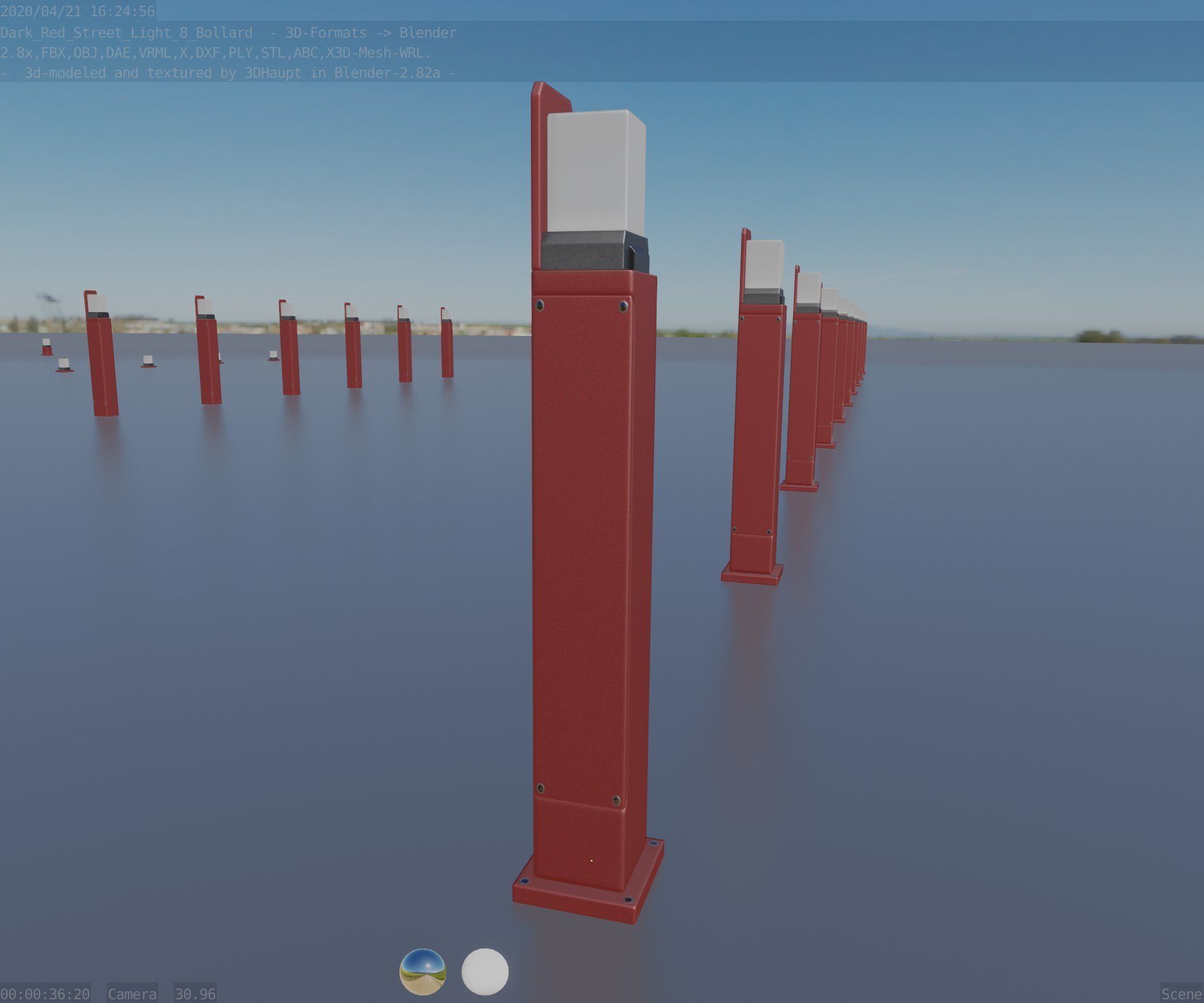 Street Light 8 Bollard 900 mm Dark Red Version 2 Low-poly 3D model_84