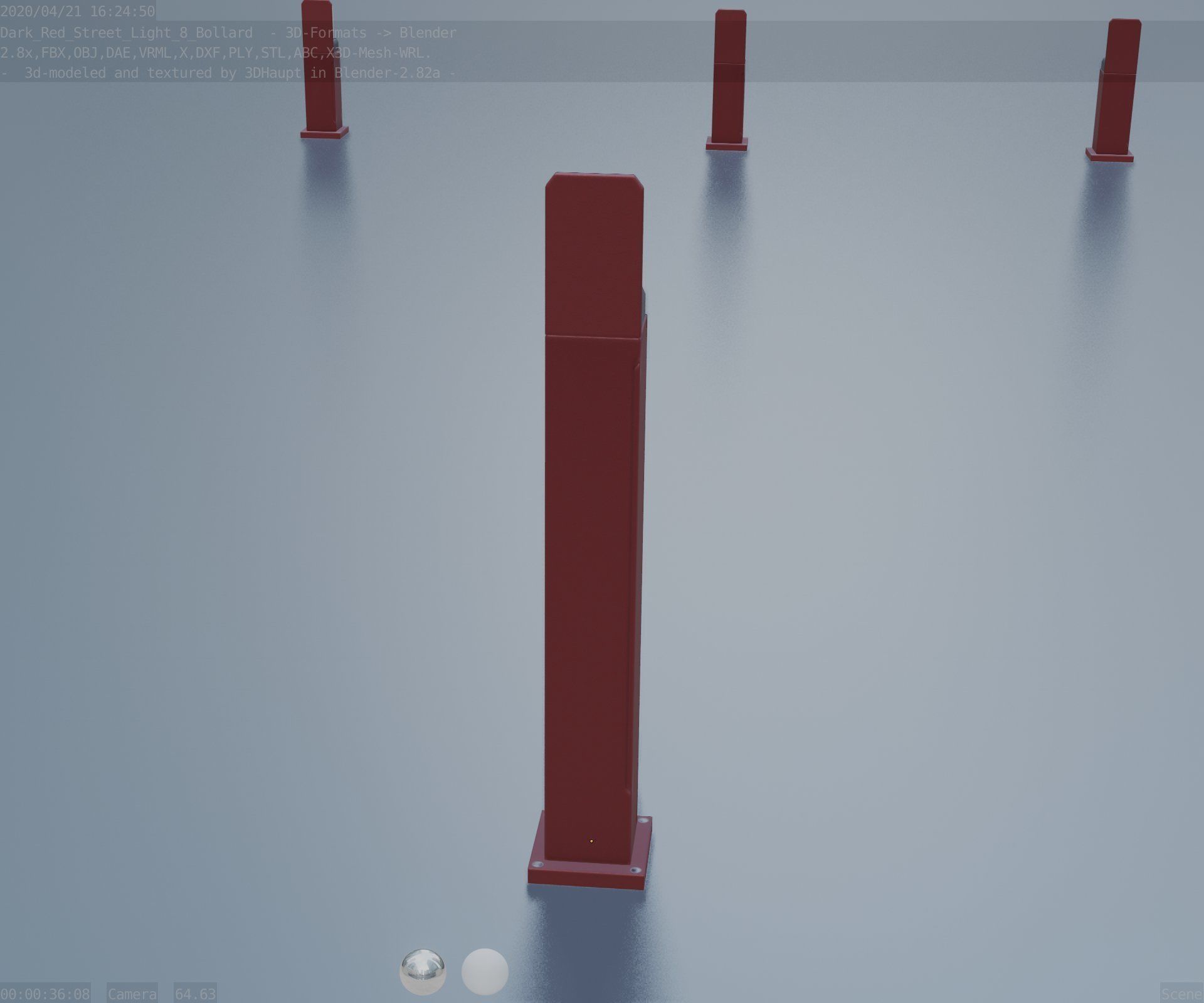 Street Light 8 Bollard 900 mm Dark Red Version 2 Low-poly 3D model_72