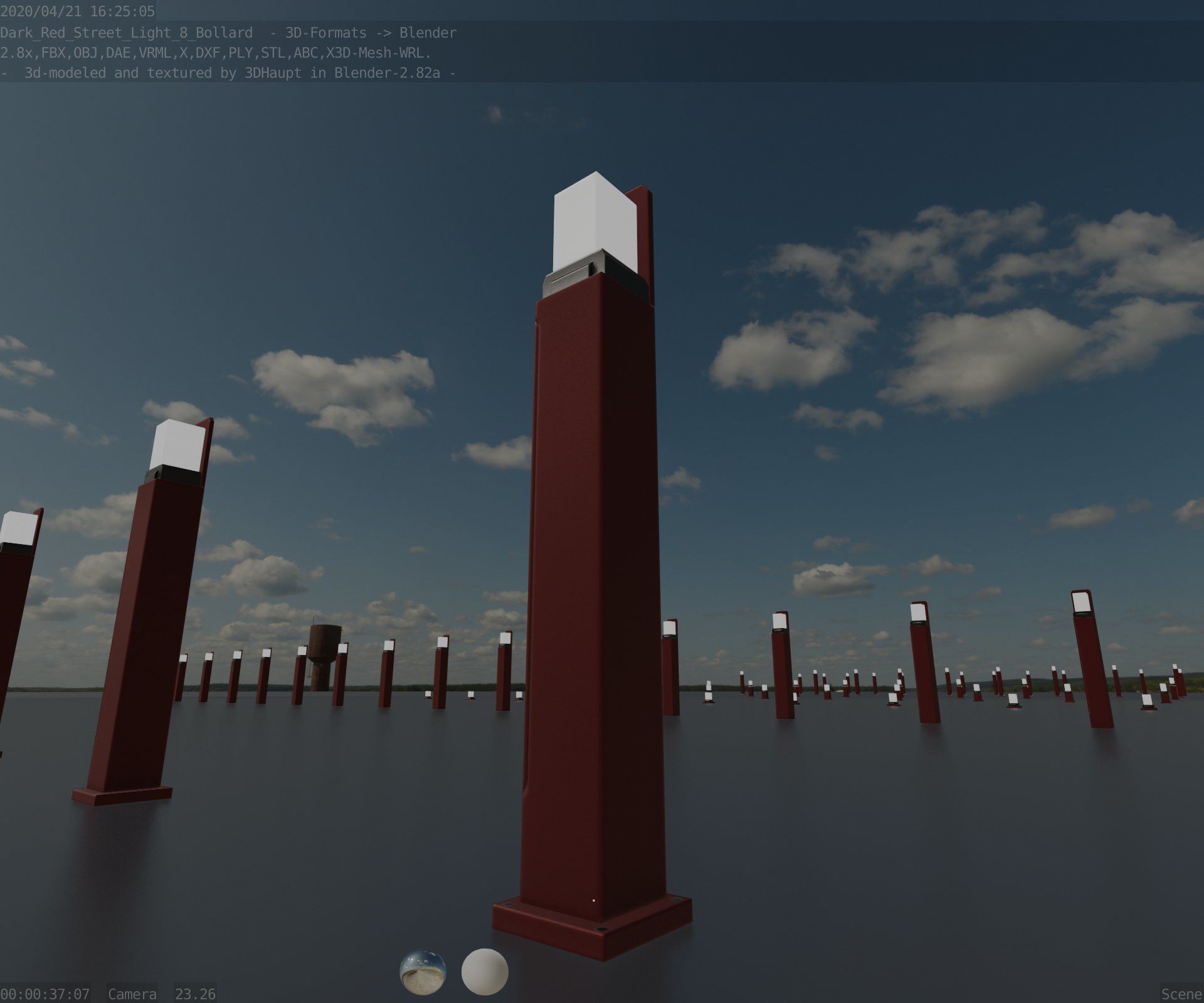 Street Light 8 Bollard 900 mm Dark Red Version 2 Low-poly 3D model_95