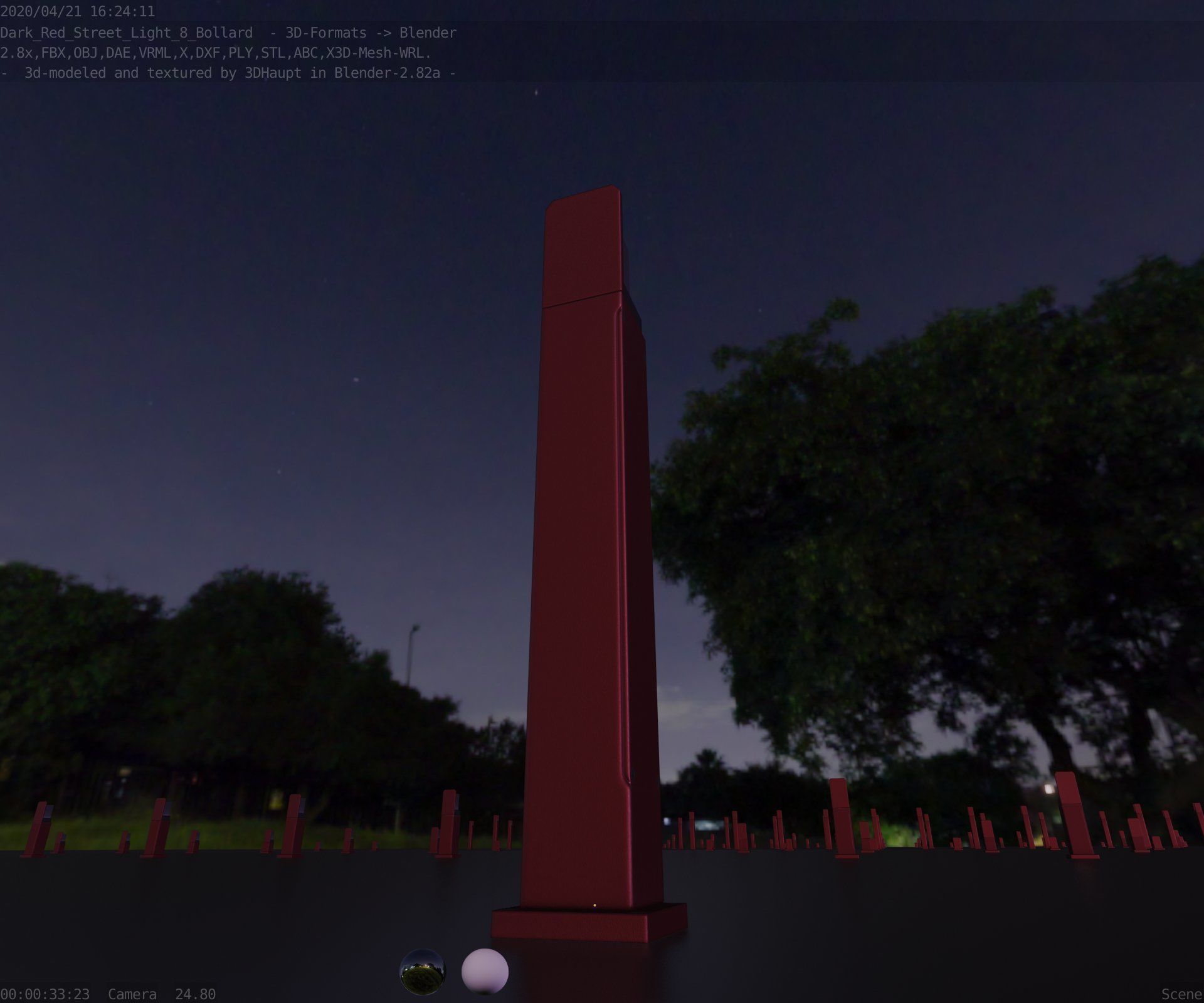 Street Light 8 Bollard 900 mm Dark Red Version 2 Low-poly 3D model_29