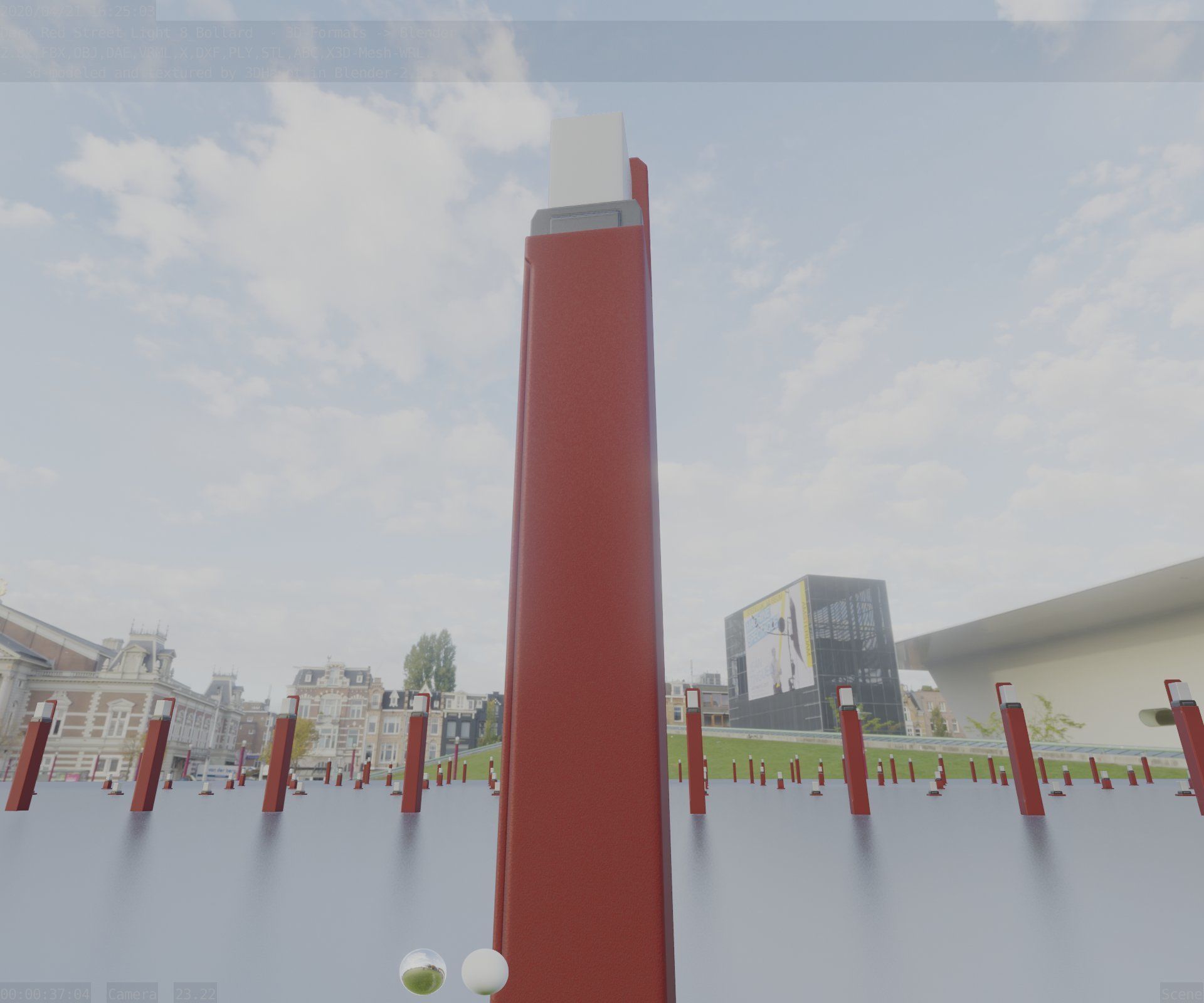 Street Light 8 Bollard 900 mm Dark Red Version 2 Low-poly 3D model_92
