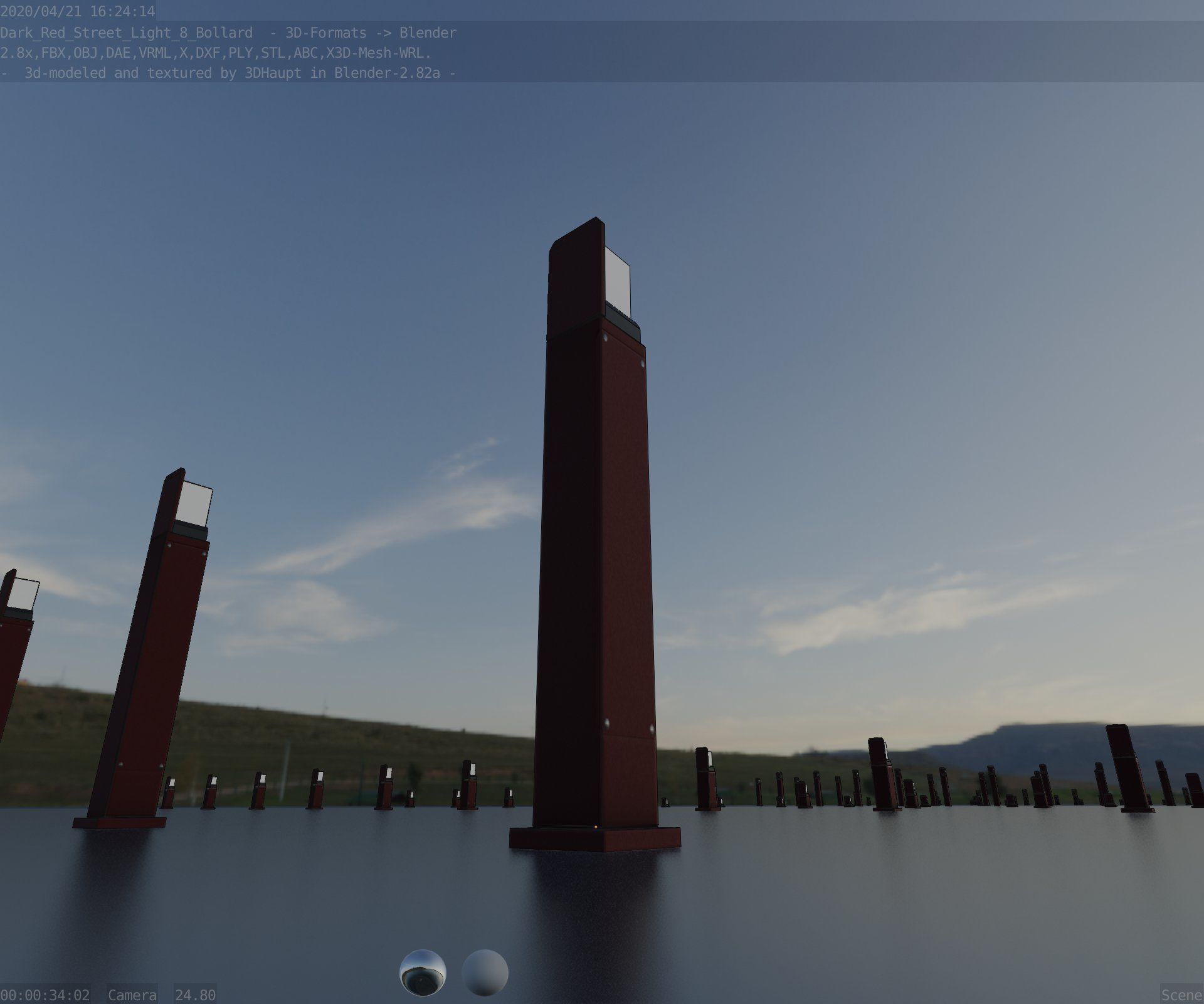 Street Light 8 Bollard 900 mm Dark Red Version 2 Low-poly 3D model_32