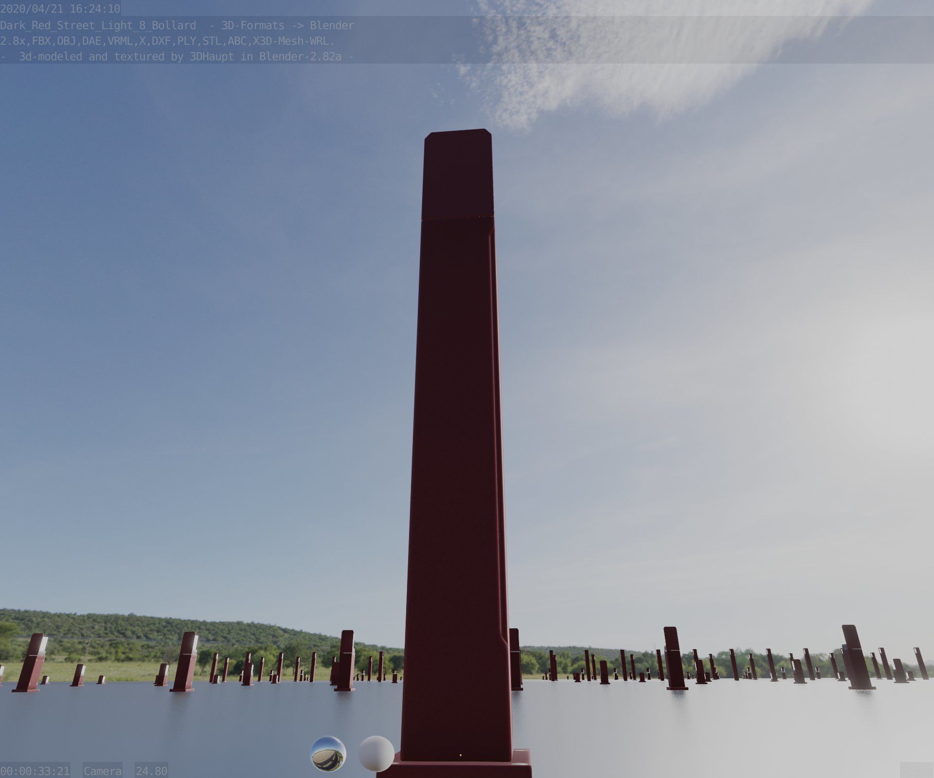 Street Light 8 Bollard 900 mm Dark Red Version 2 Low-poly 3D model_27