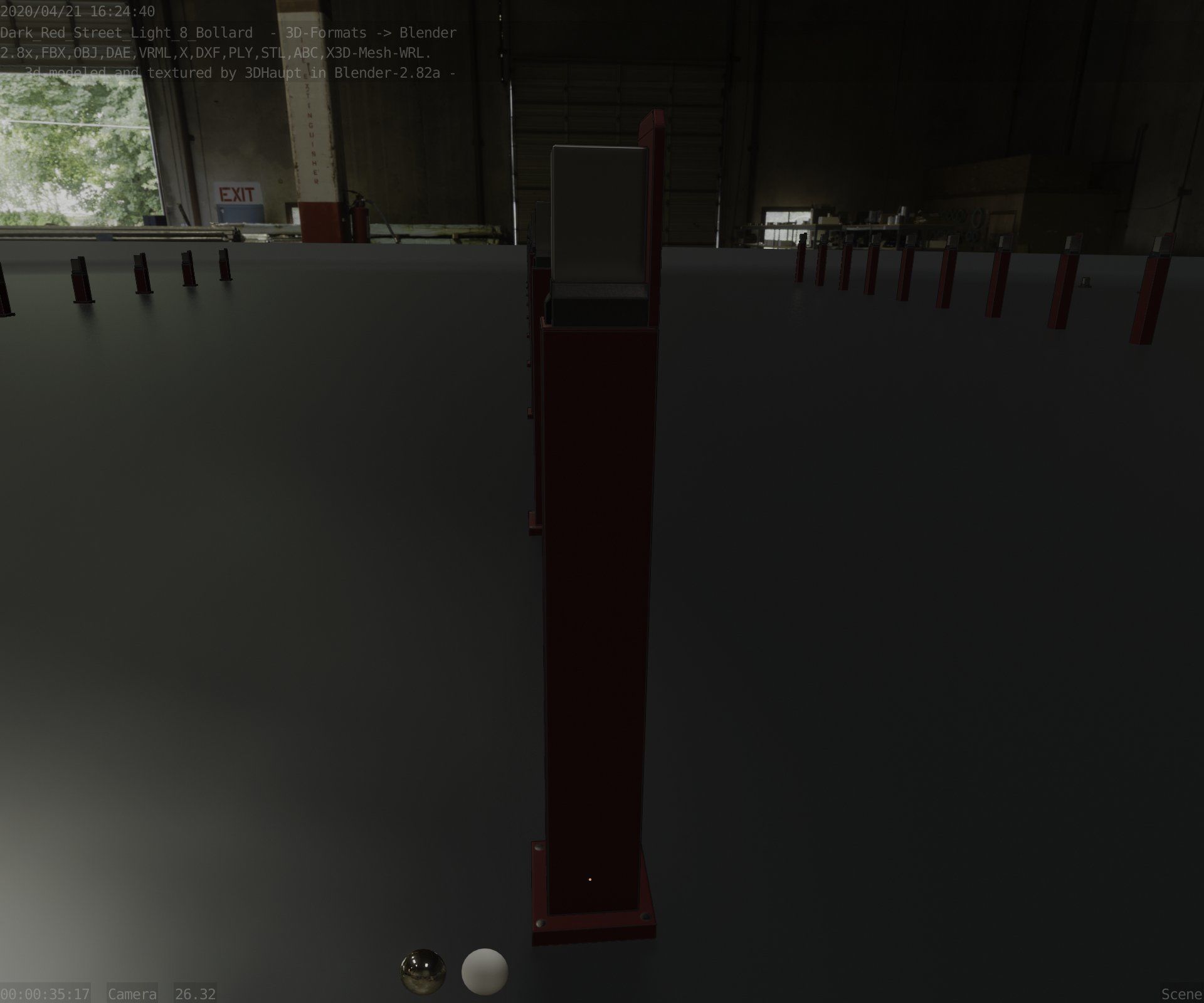 Street Light 8 Bollard 900 mm Dark Red Version 2 Low-poly 3D model_57