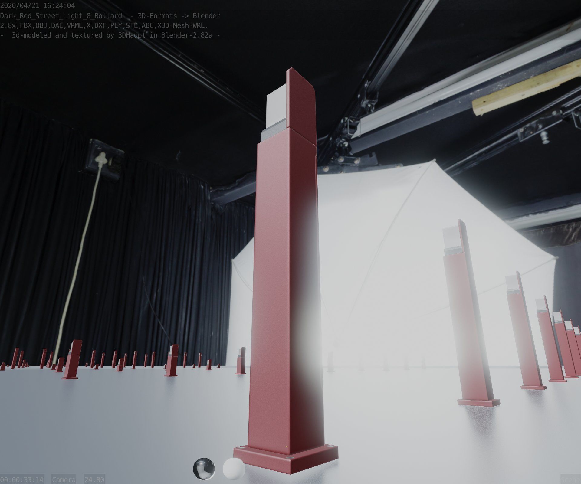 Street Light 8 Bollard 900 mm Dark Red Version 2 Low-poly 3D model_20