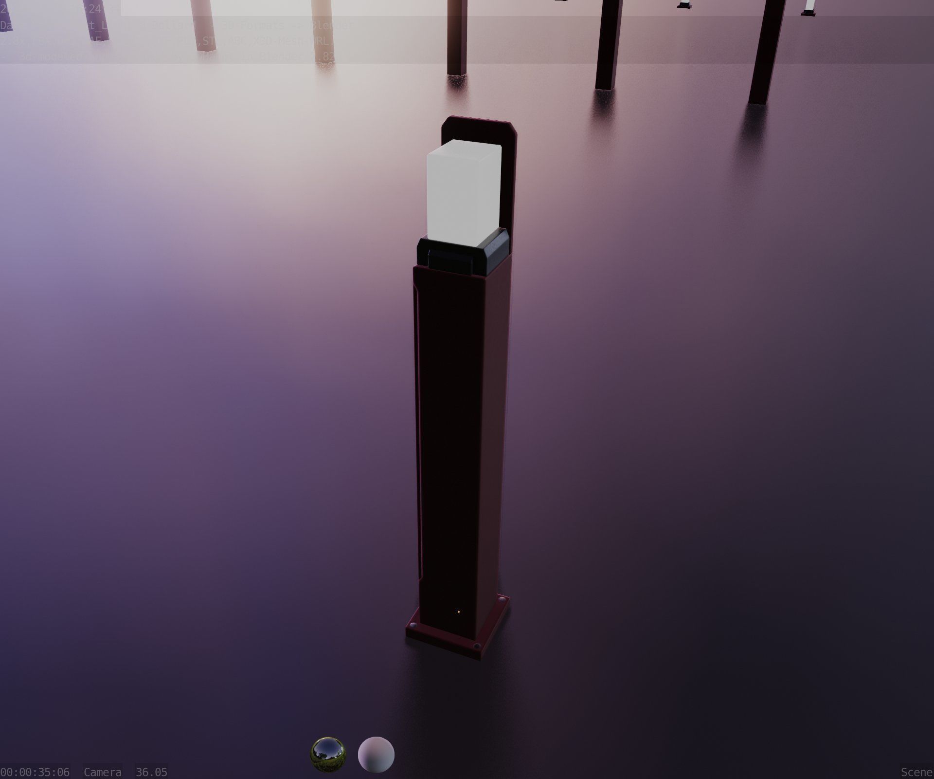 Street Light 8 Bollard 900 mm Dark Red Version 2 Low-poly 3D model_46