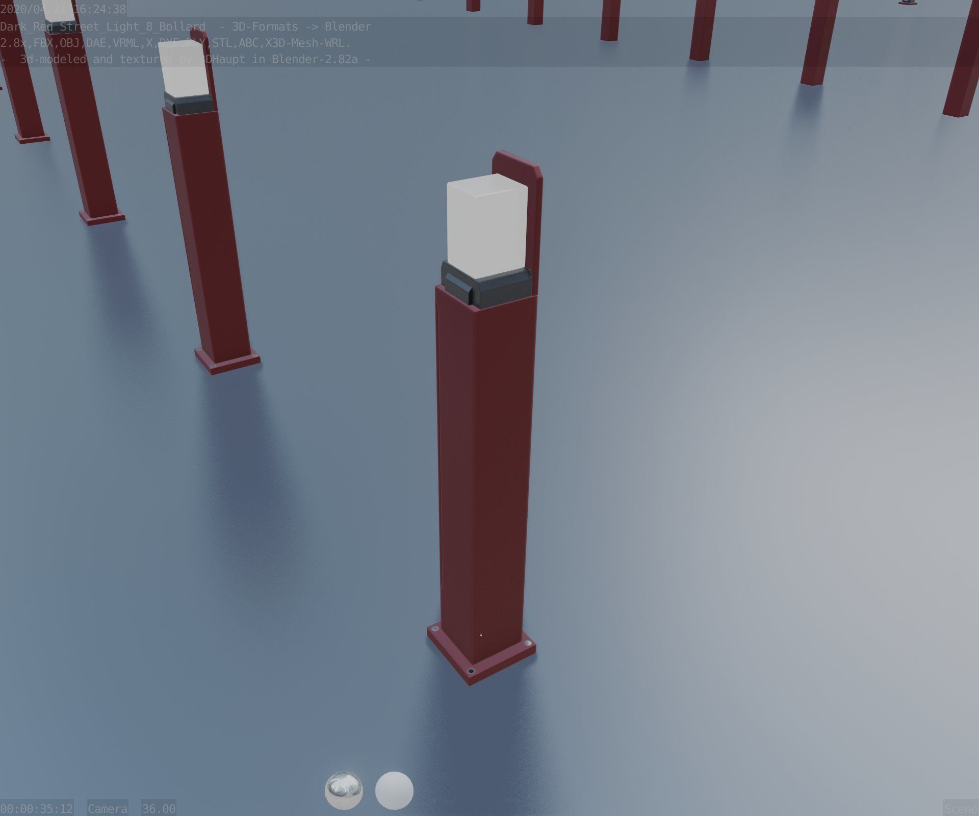 Street Light 8 Bollard 900 mm Dark Red Version 2 Low-poly 3D model_52