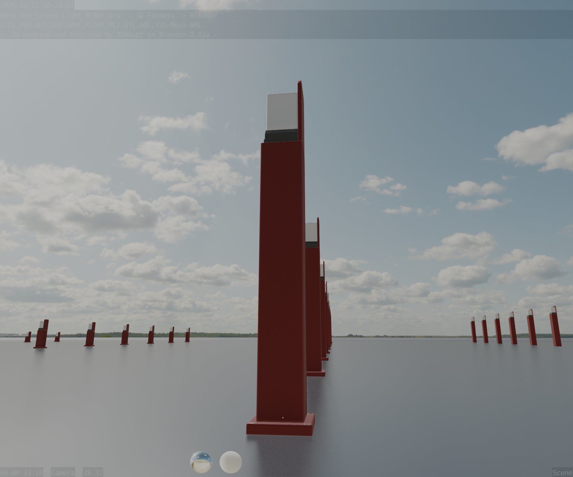 Street Light 8 Bollard 900 mm Dark Red Version 2 Low-poly 3D model_16