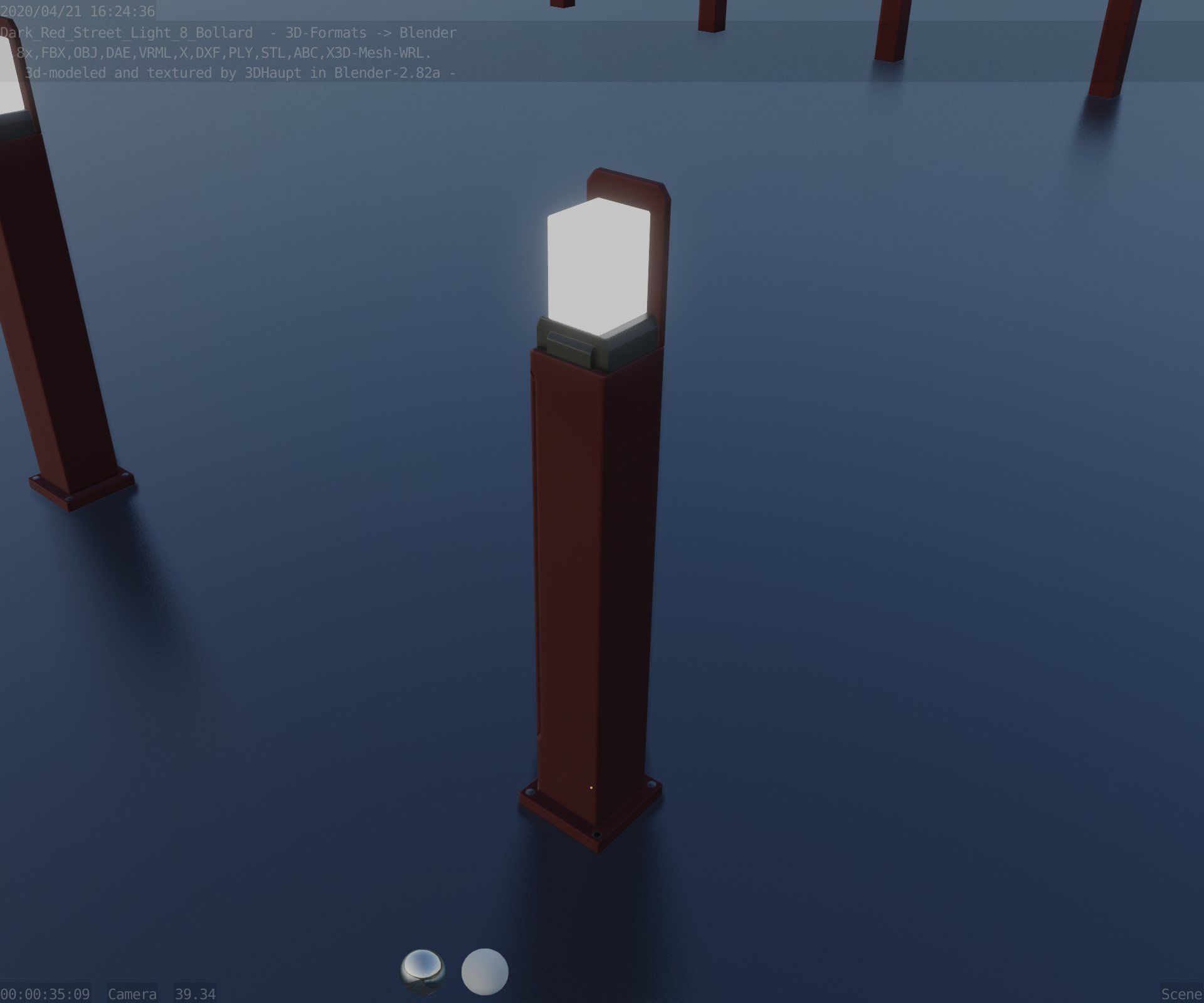 Street Light 8 Bollard 900 mm Dark Red Version 2 Low-poly 3D model_49