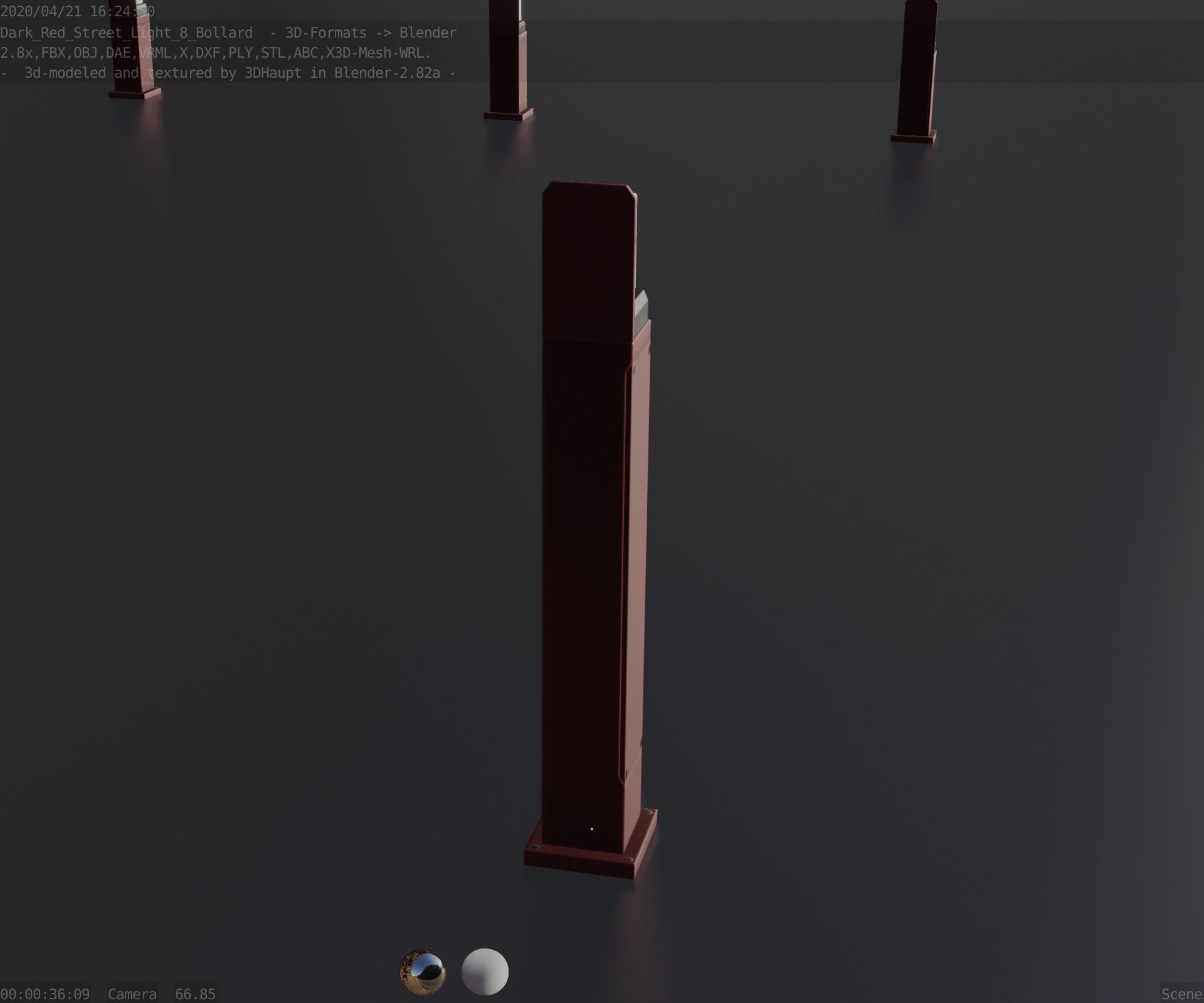 Street Light 8 Bollard 900 mm Dark Red Version 2 Low-poly 3D model_73