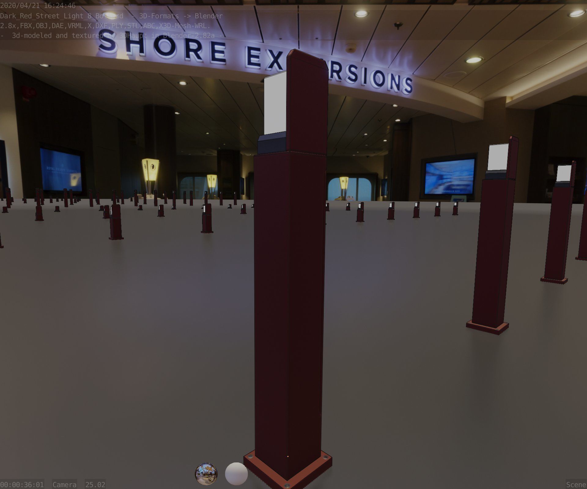 Street Light 8 Bollard 900 mm Dark Red Version 2 Low-poly 3D model_65