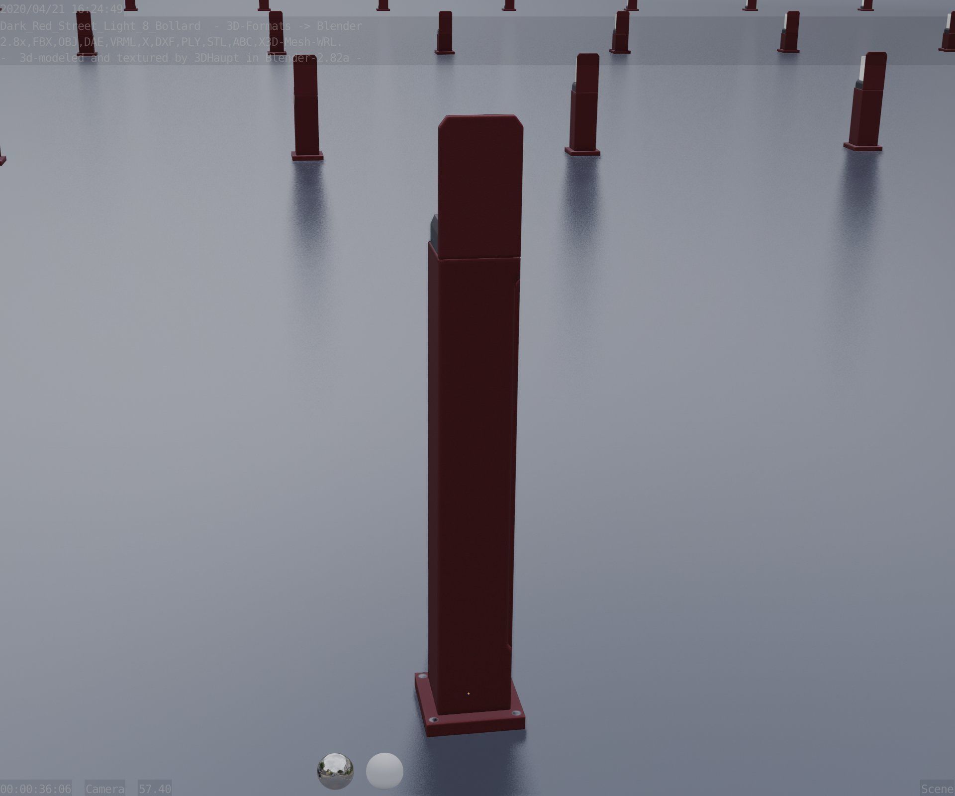 Street Light 8 Bollard 900 mm Dark Red Version 2 Low-poly 3D model_70