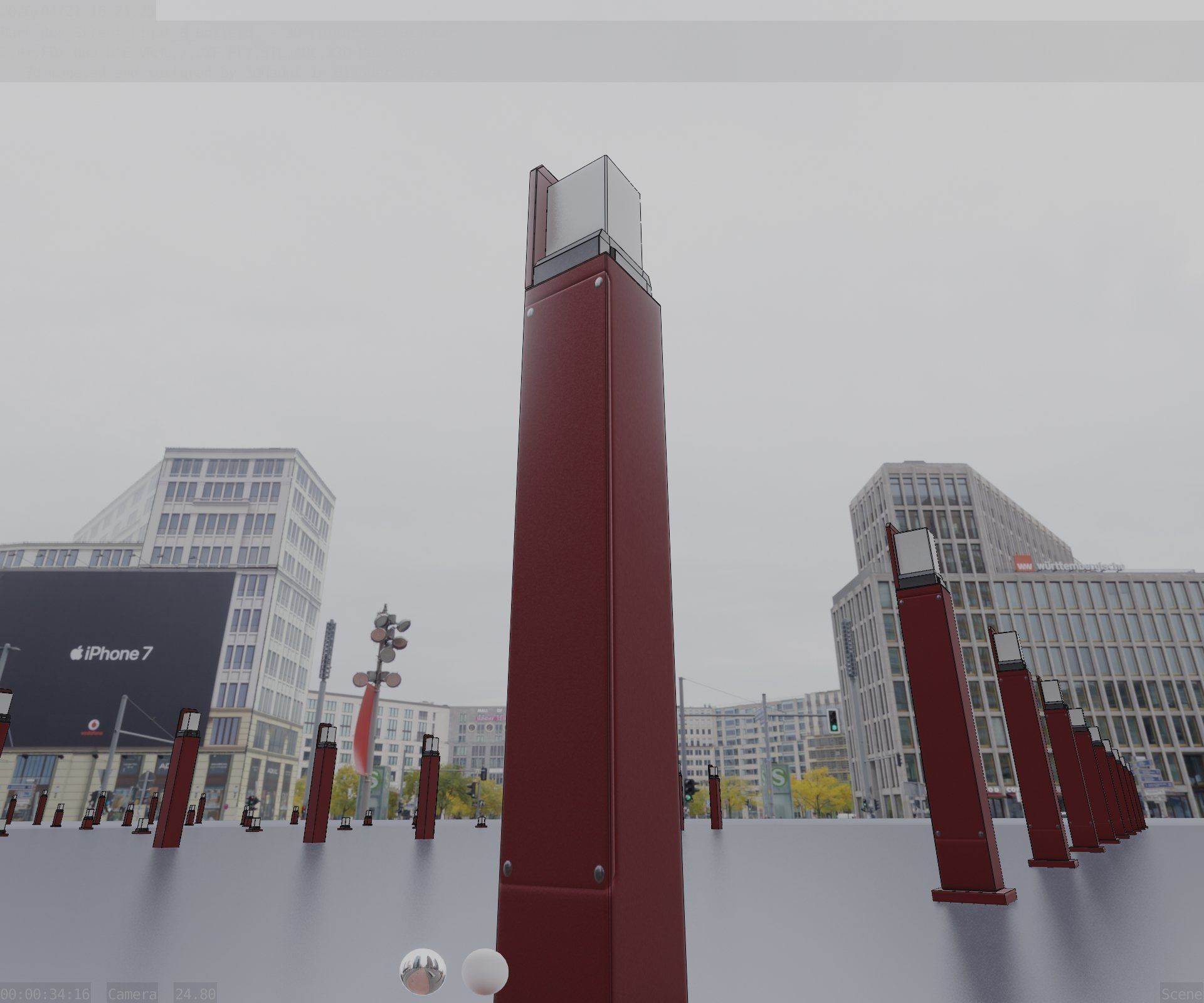 Street Light 8 Bollard 900 mm Dark Red Version 2 Low-poly 3D model_10