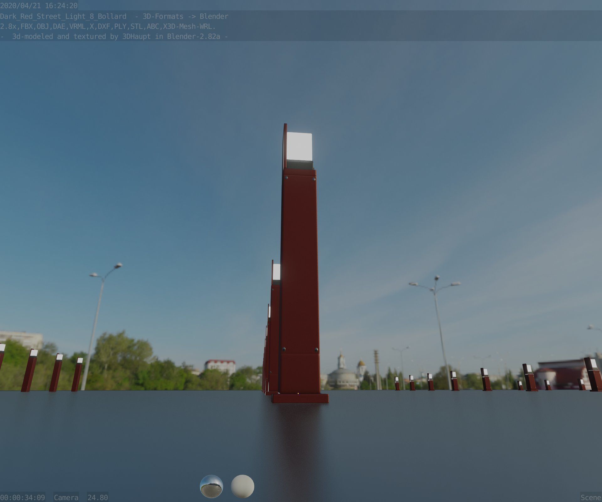 Street Light 8 Bollard 900 mm Dark Red Version 2 Low-poly 3D model_3