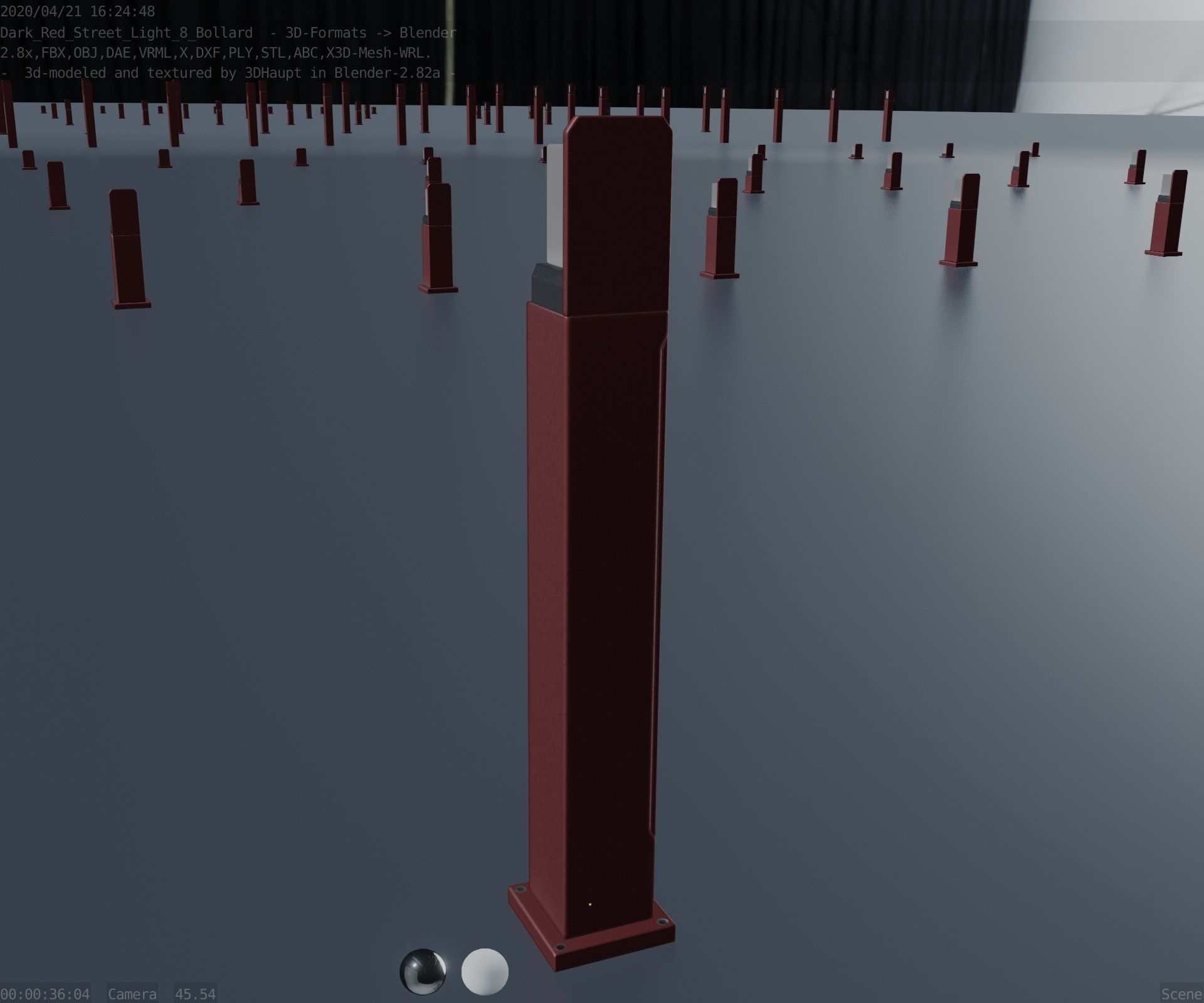 Street Light 8 Bollard 900 mm Dark Red Version 2 Low-poly 3D model_68