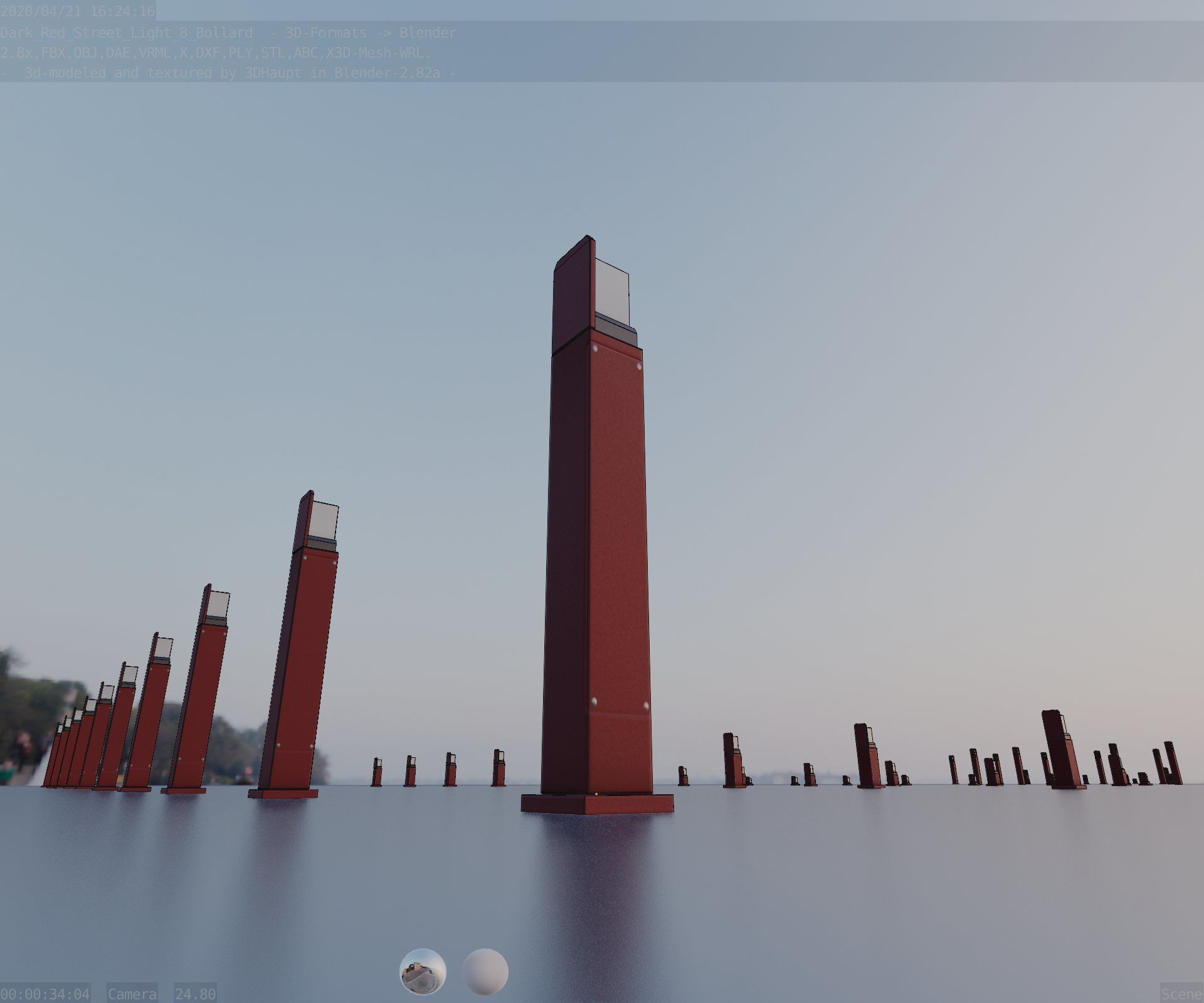 Street Light 8 Bollard 900 mm Dark Red Version 2 Low-poly 3D model_34