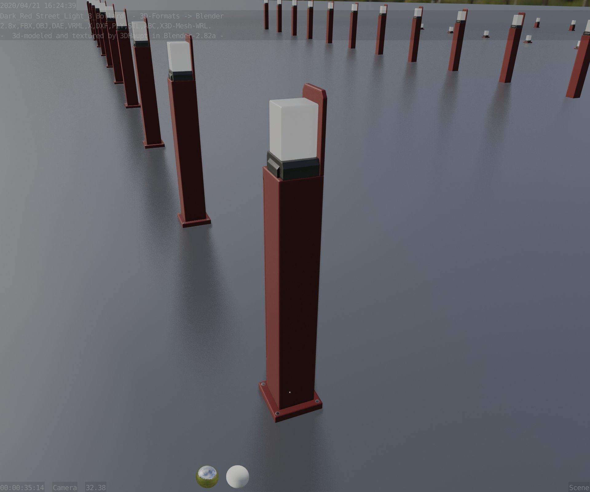 Street Light 8 Bollard 900 mm Dark Red Version 2 Low-poly 3D model_54
