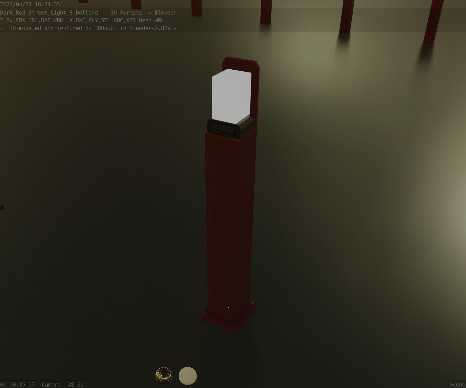 Street Light 8 Bollard 900 mm Dark Red Version 2 Low-poly 3D model_47