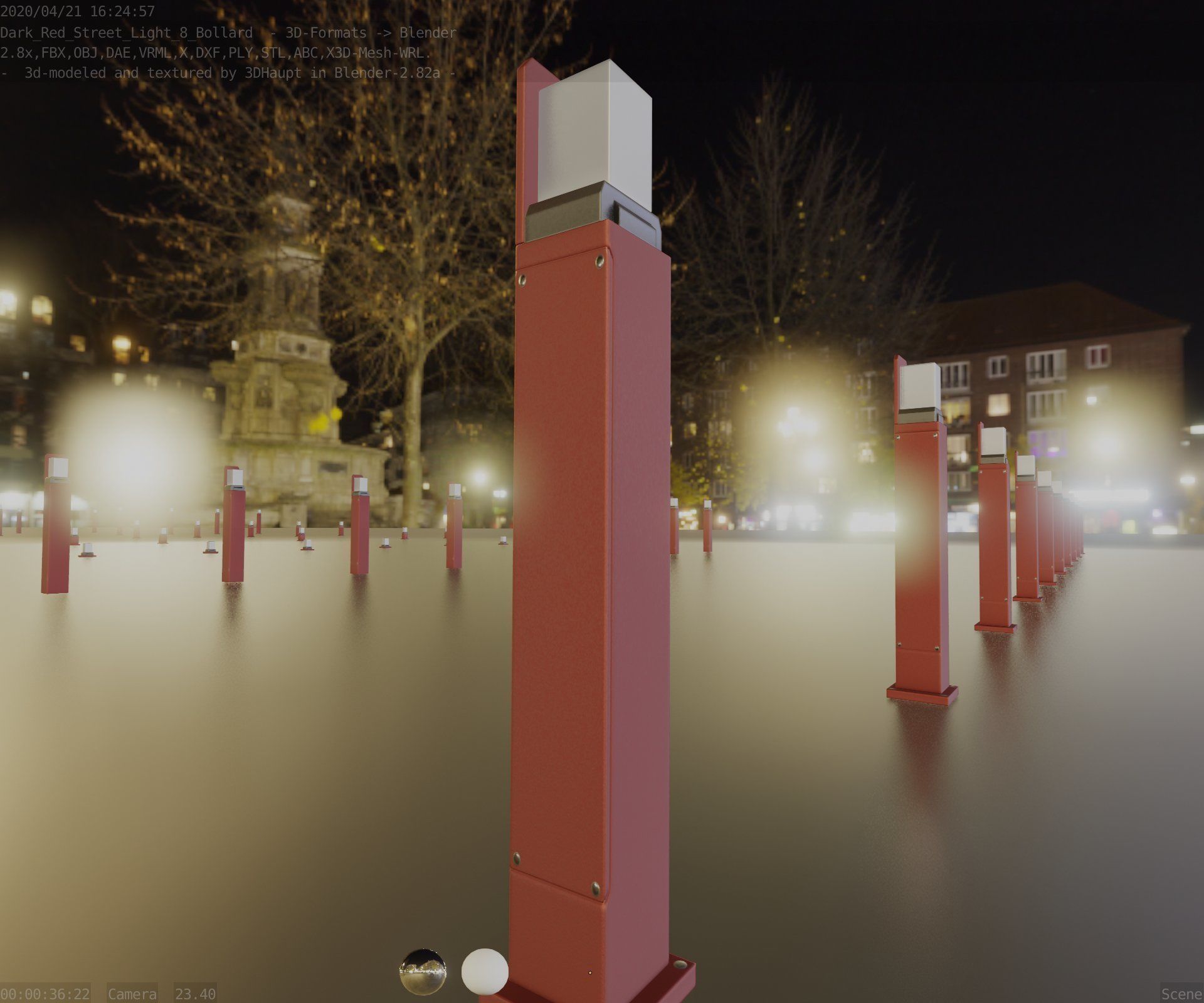 Street Light 8 Bollard 900 mm Dark Red Version 2 Low-poly 3D model_86