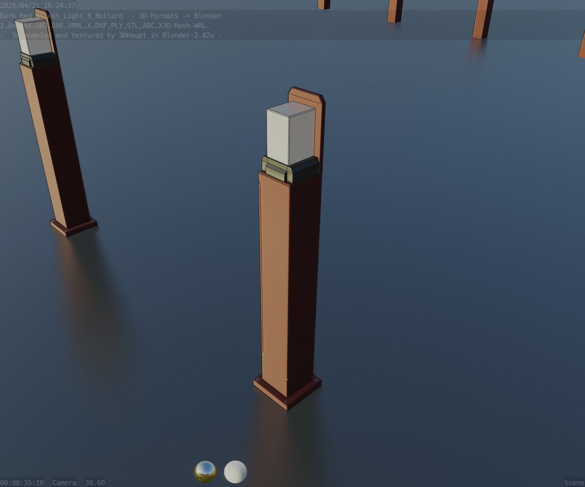 Street Light 8 Bollard 900 mm Dark Red Version 2 Low-poly 3D model_50