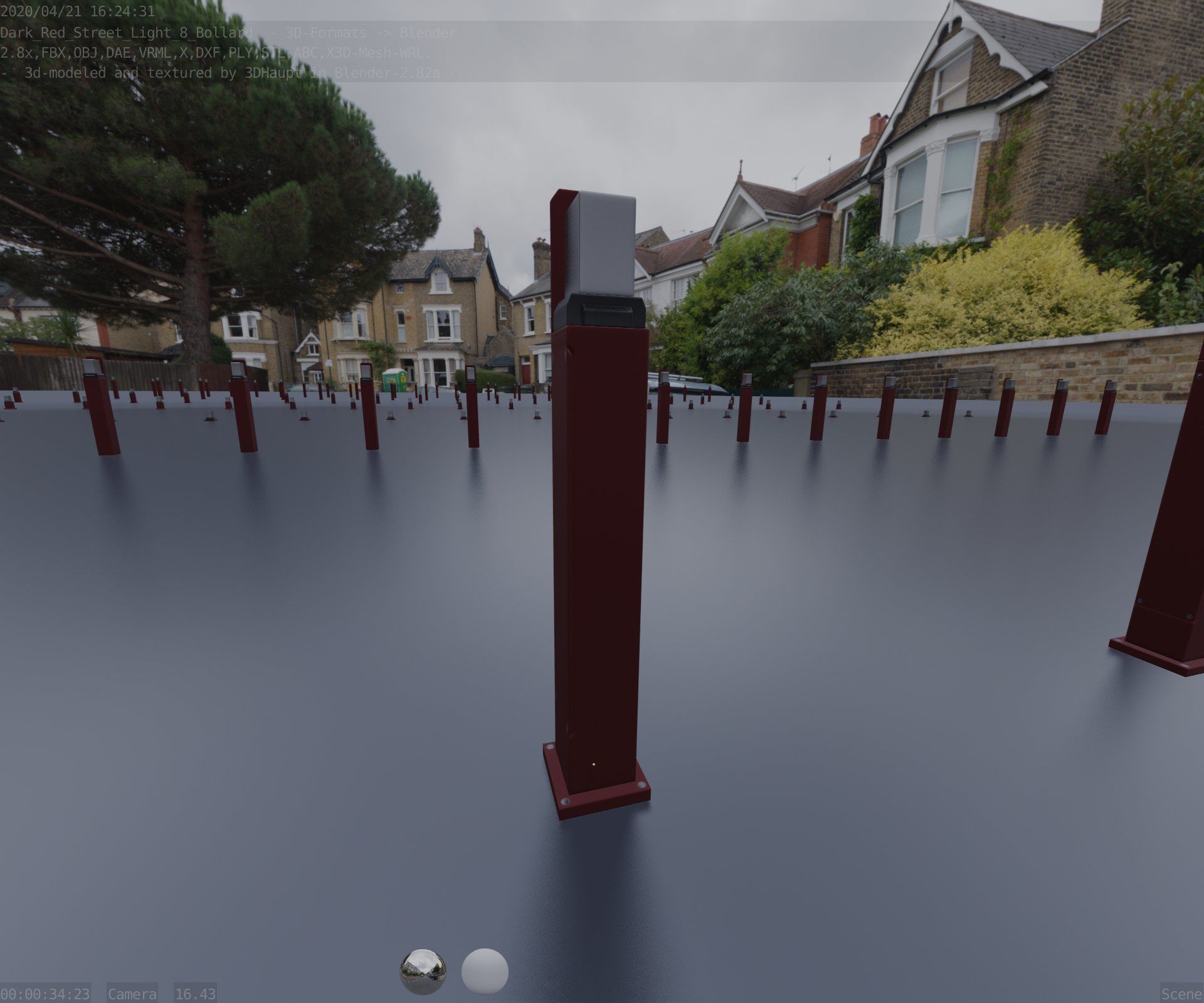 Street Light 8 Bollard 900 mm Dark Red Version 2 Low-poly 3D model_39