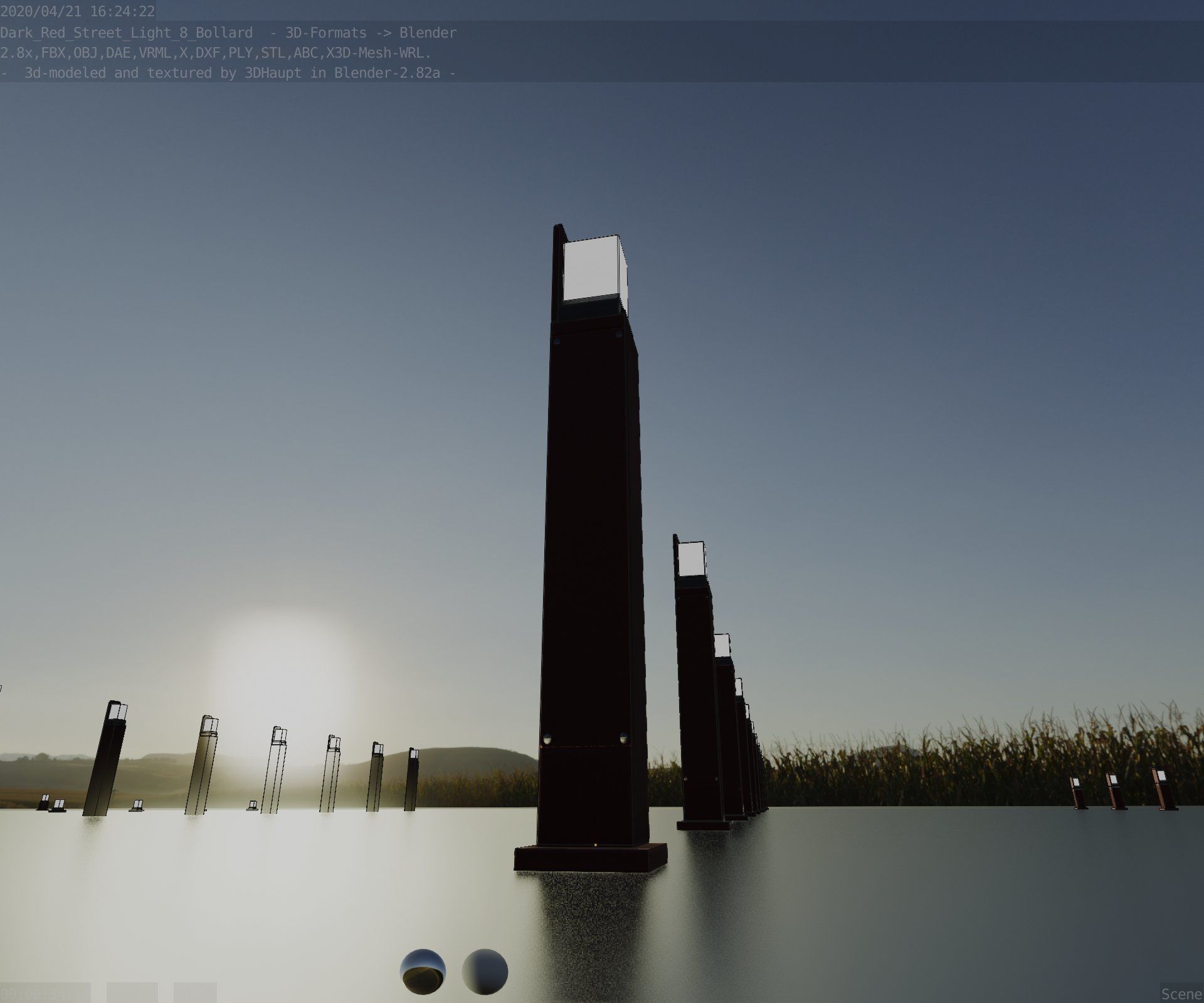 Street Light 8 Bollard 900 mm Dark Red Version 2 Low-poly 3D model_6