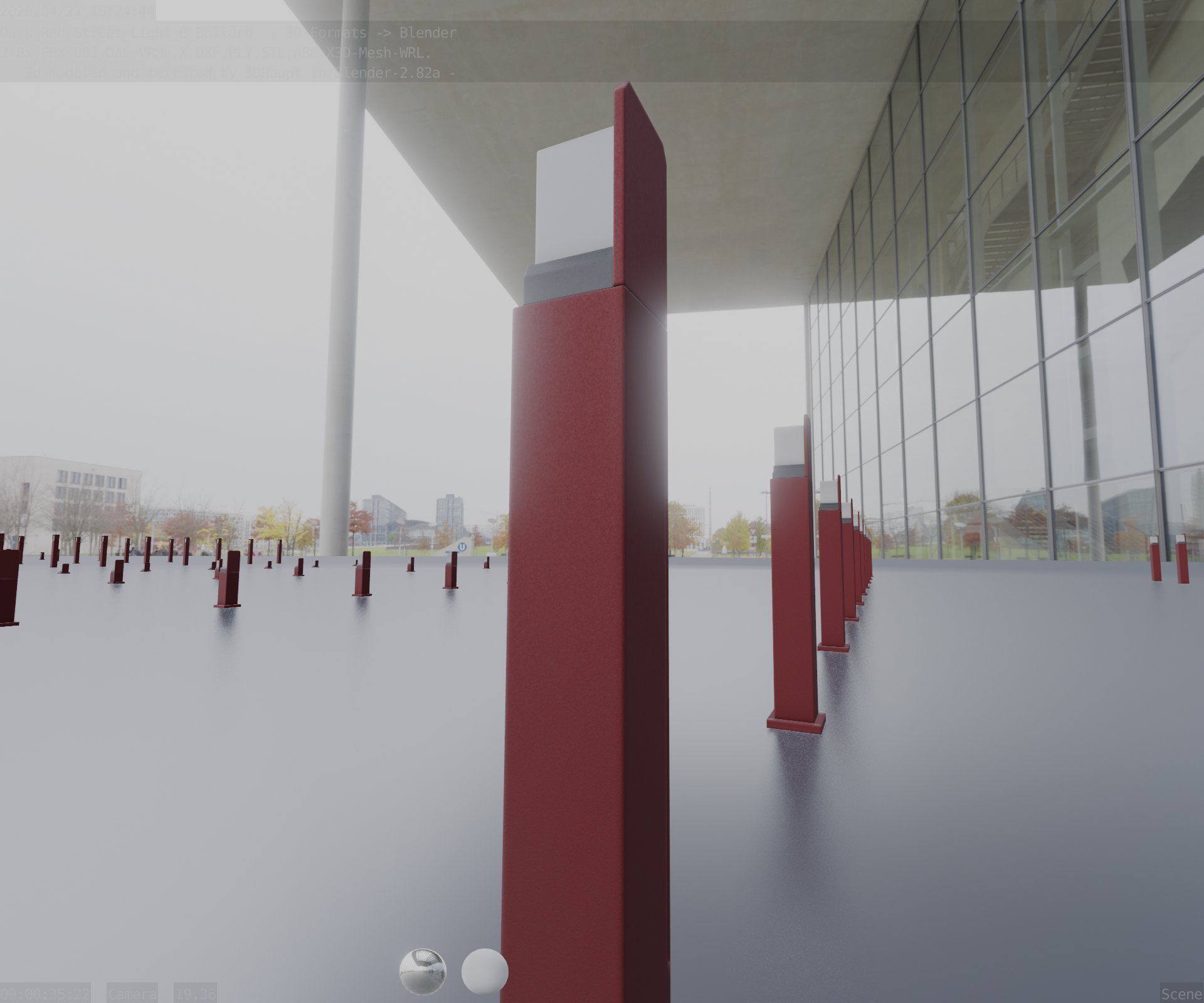 Street Light 8 Bollard 900 mm Dark Red Version 2 Low-poly 3D model_62