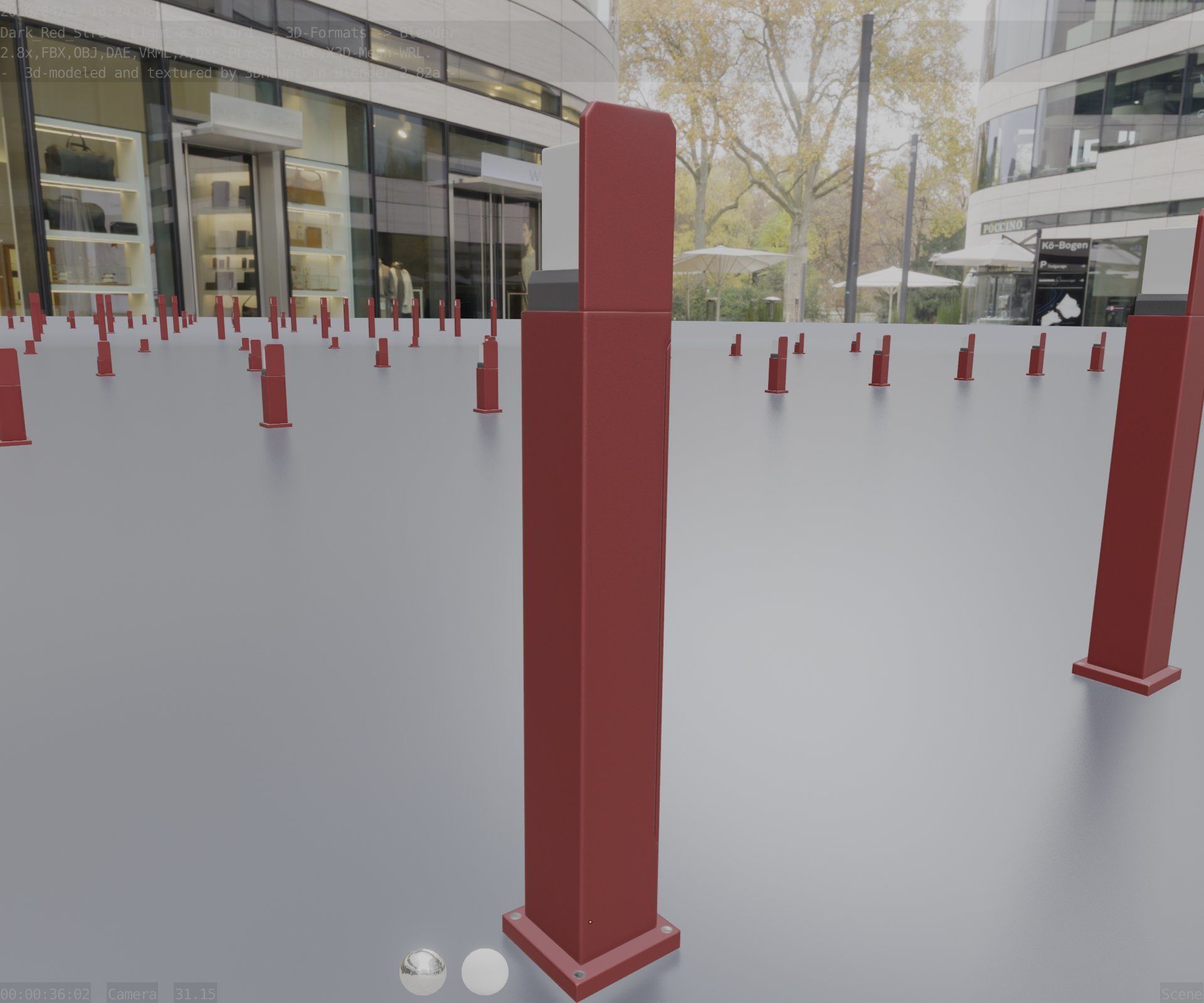 Street Light 8 Bollard 900 mm Dark Red Version 2 Low-poly 3D model_66