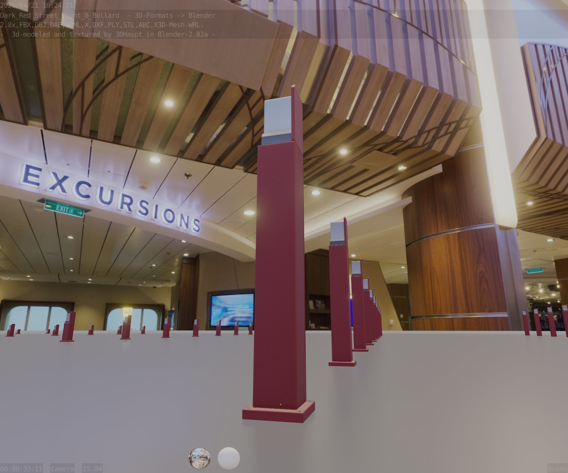 Street Light 8 Bollard 900 mm Dark Red Version 2 Low-poly 3D model_17