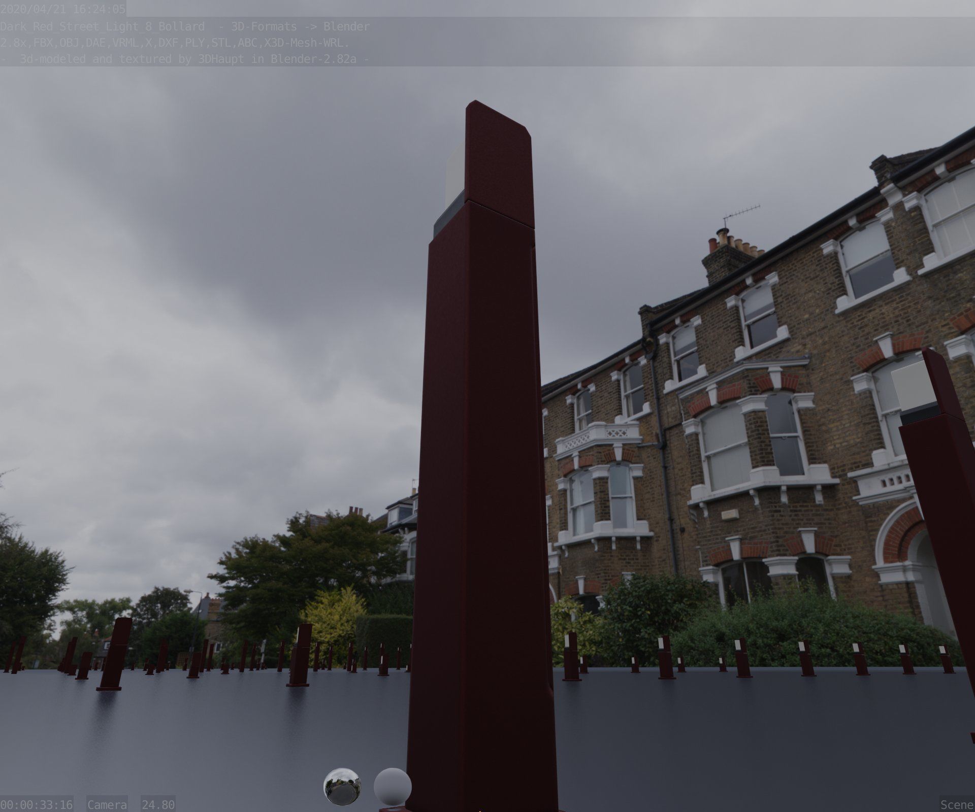 Street Light 8 Bollard 900 mm Dark Red Version 2 Low-poly 3D model_22