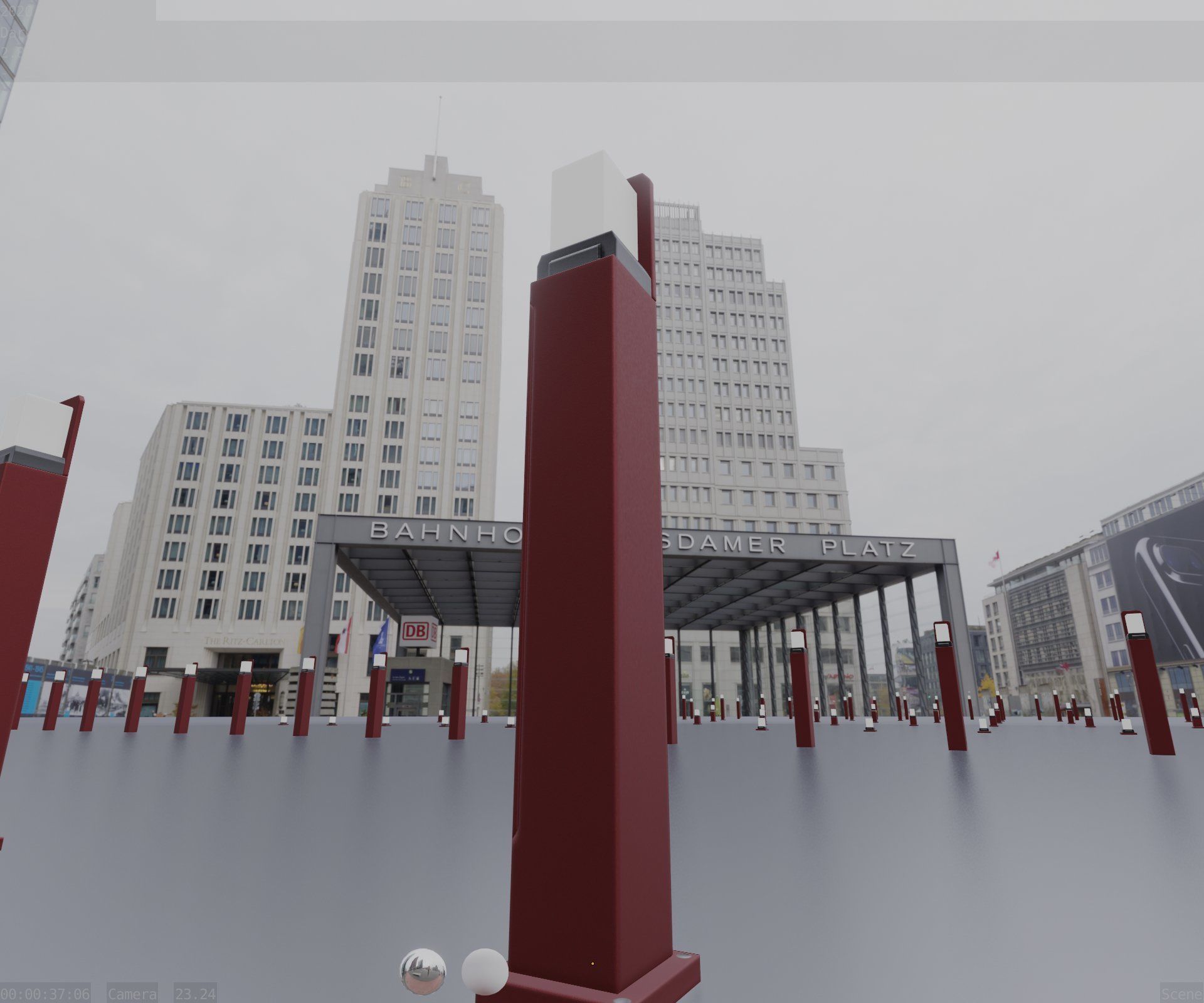 Street Light 8 Bollard 900 mm Dark Red Version 2 Low-poly 3D model_94