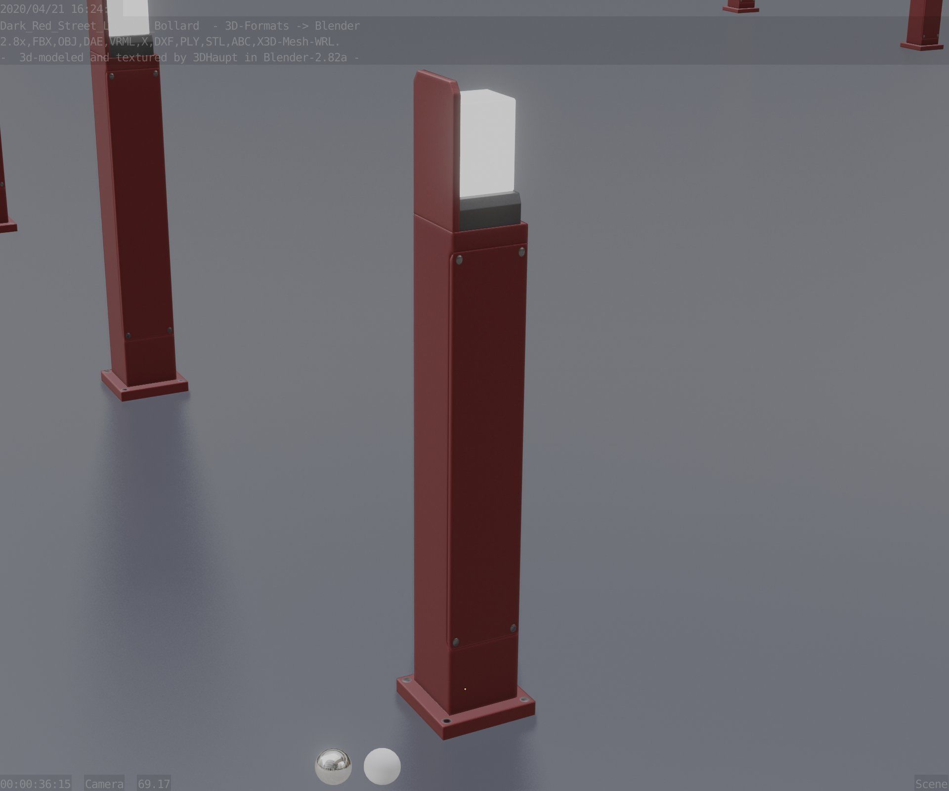 Street Light 8 Bollard 900 mm Dark Red Version 2 Low-poly 3D model_79